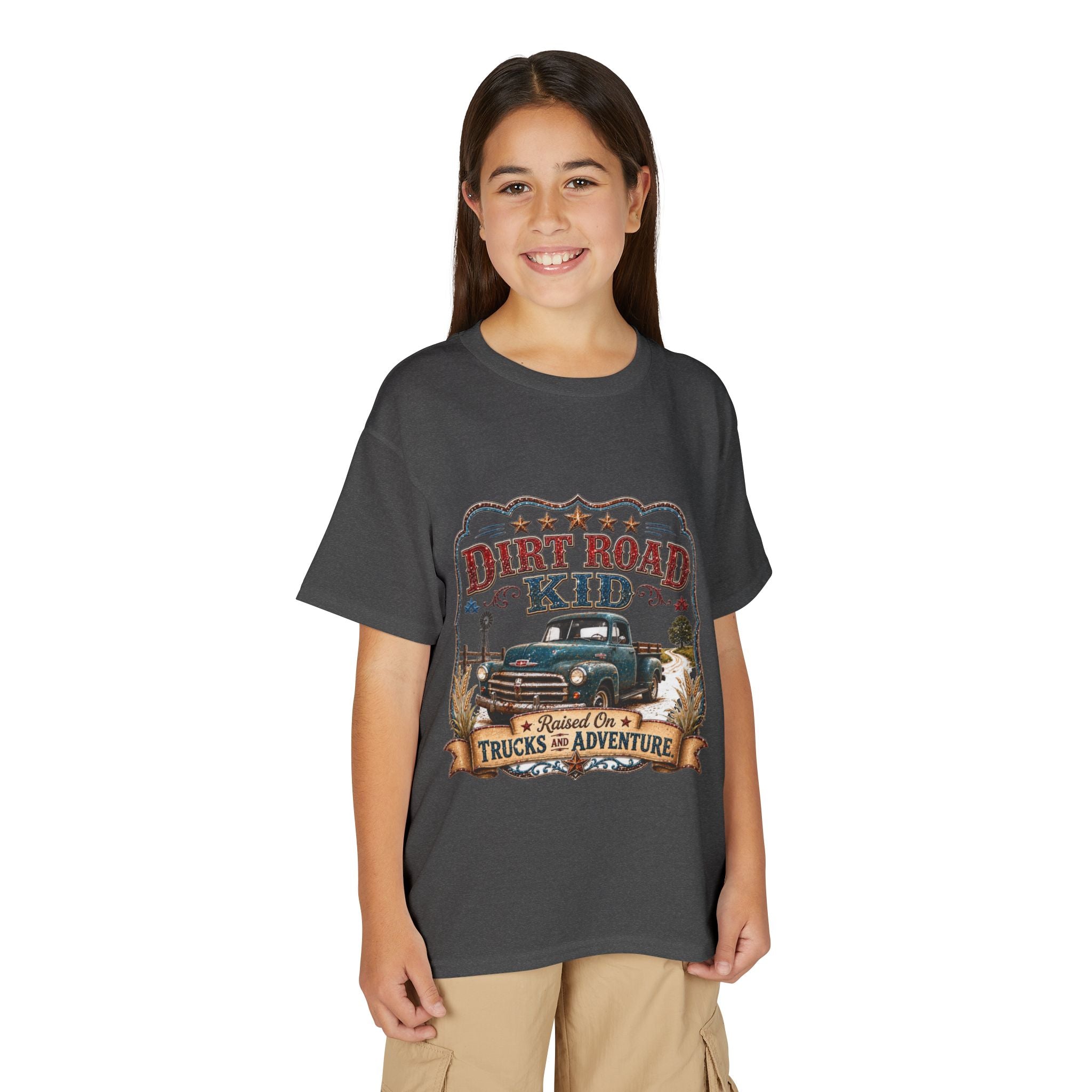 Vintage Truck 'Raised on Trucks & Adventure' Graphic Tee - Youth Dirt Road Kid T-Shirt