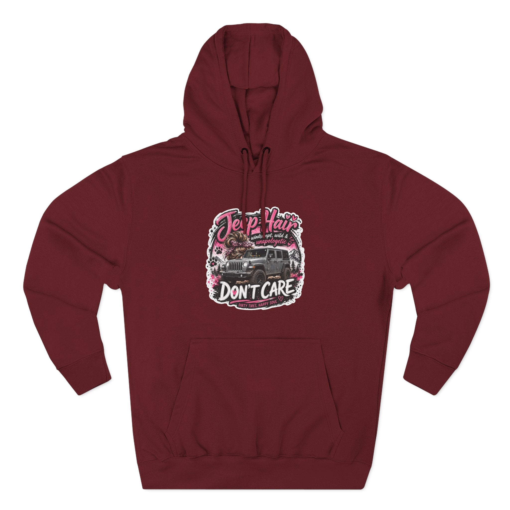 Jeep Hair Don't Care (Pink) Three-Panel Fleece Hoodie