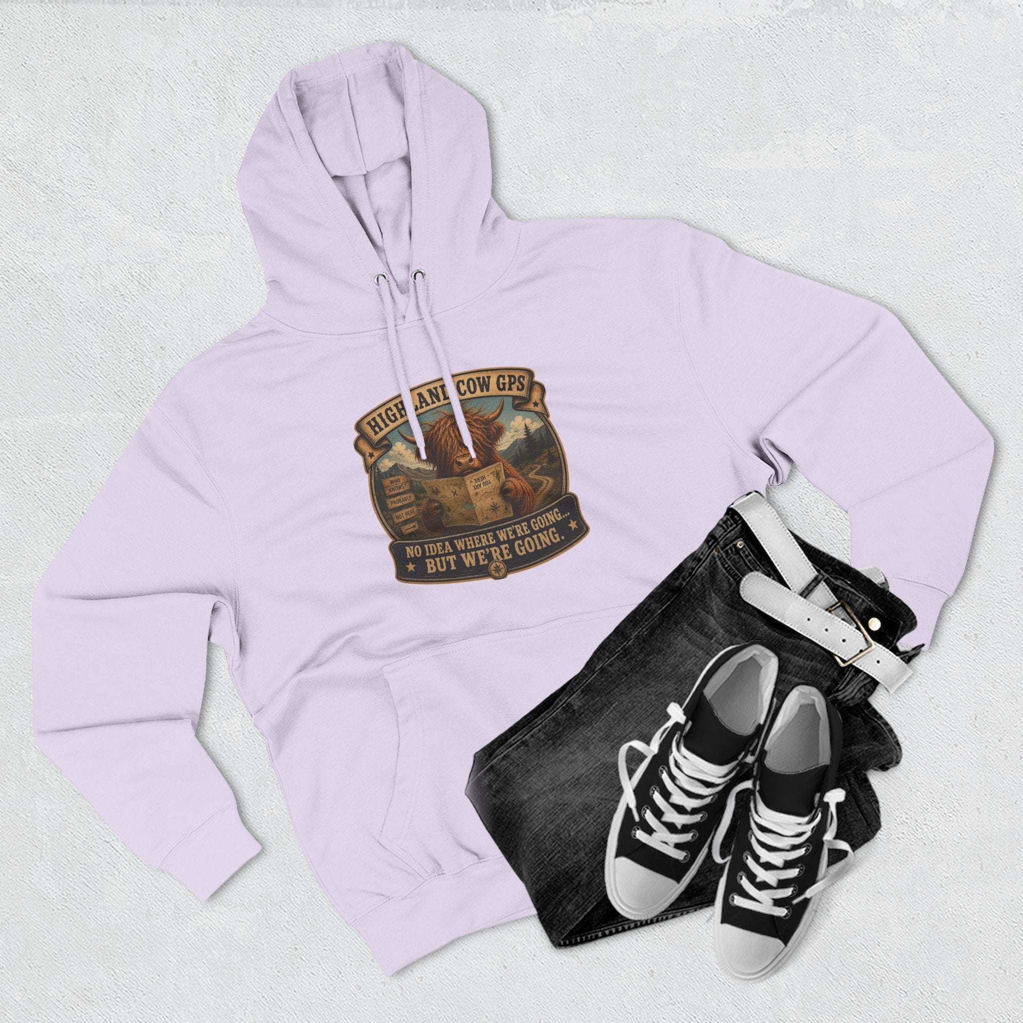 Highland Cow GPS Three-Panel Fleece Hoodie