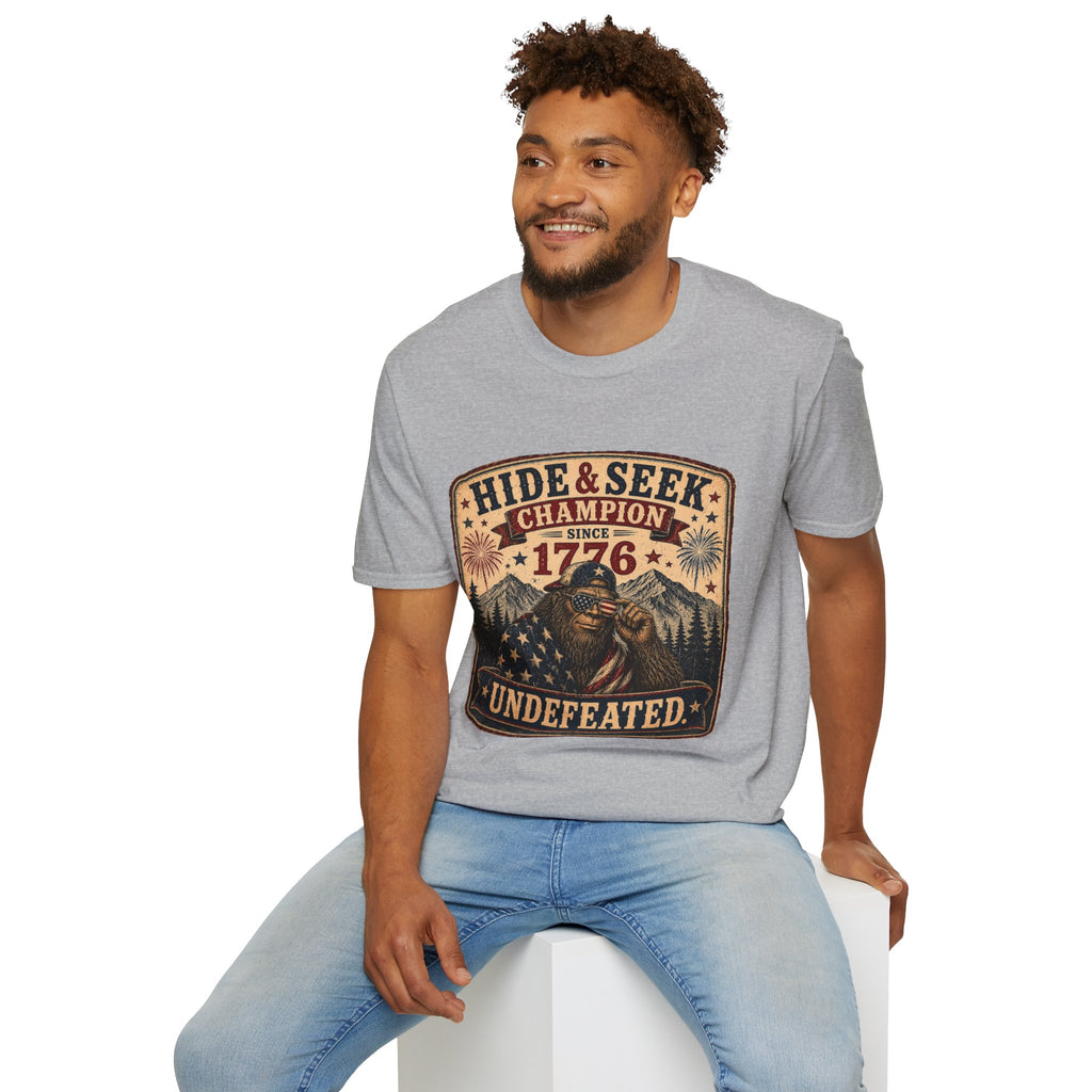 "Hide & Seek Champion Since 1776" Vintage Patriotic Graphic — T-Shirt