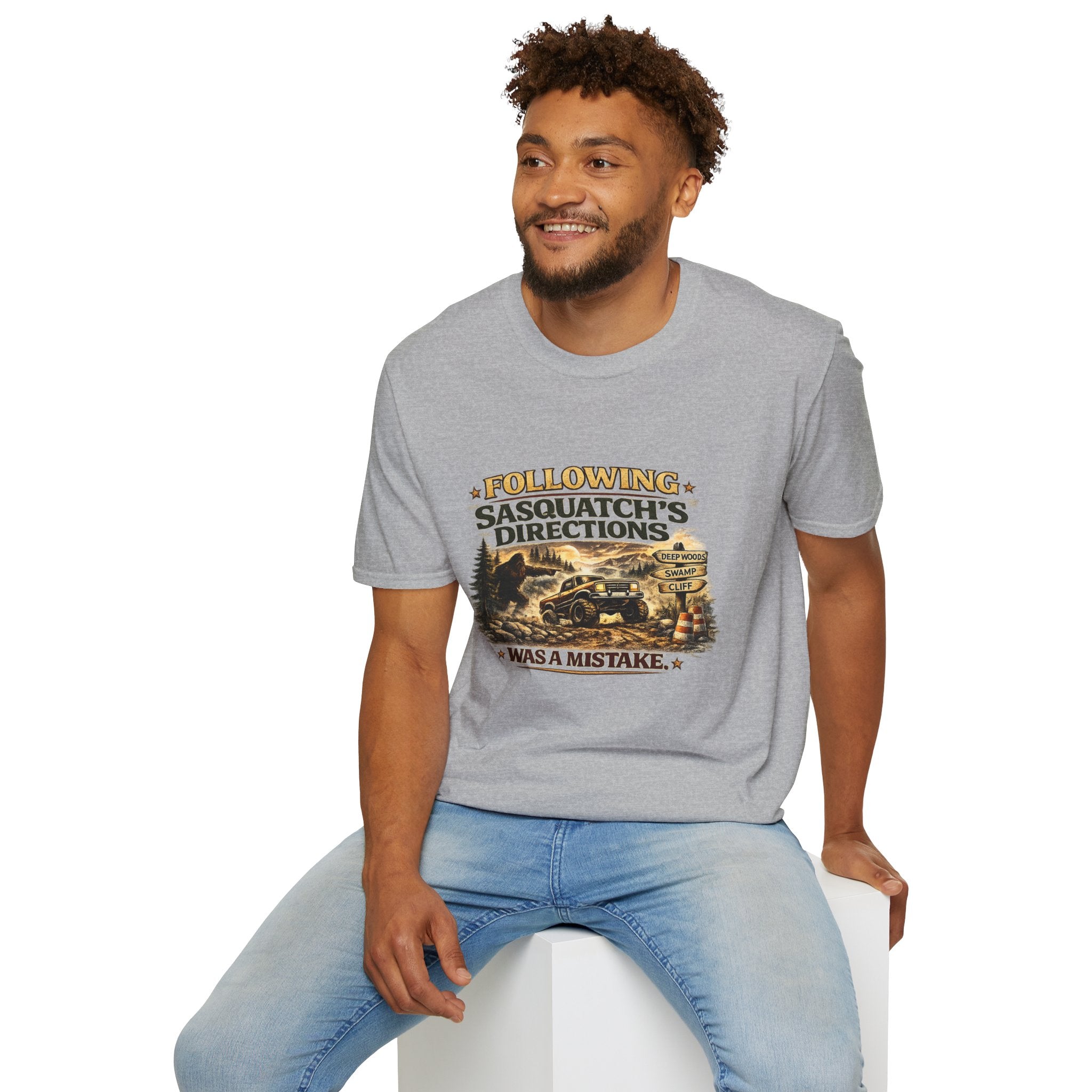 Sasquatch Directions T-Shirt — "Following Sasquatch's Directions" Graphic Tee