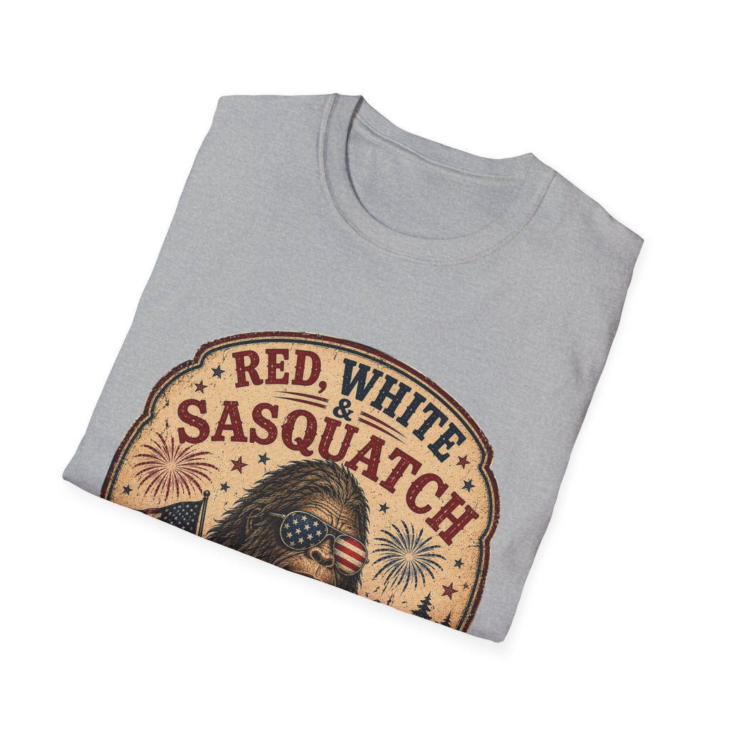 Red, White & Sasquatch T-Shirt — Proudly Unverified Patriotic Tee