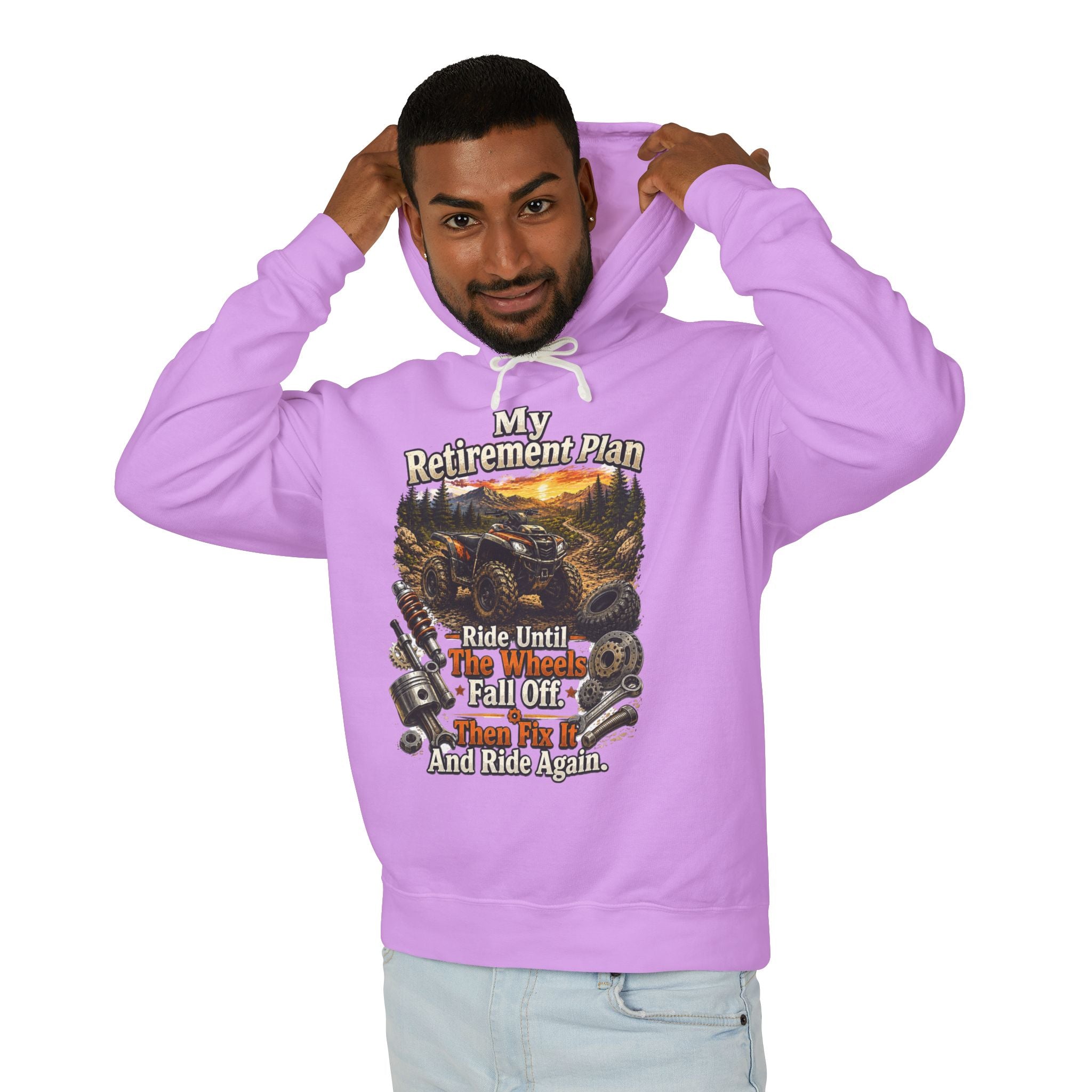 Motorcycle Retirement Hoodie — "My Retirement Plan: Ride Until They Wheel Me Off, Fall Off, And Ride Again"