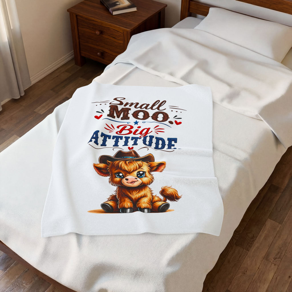 "Small Moo Big Attitude" Cute Cowboy Calf Plush Throw — Velveteen Blanket