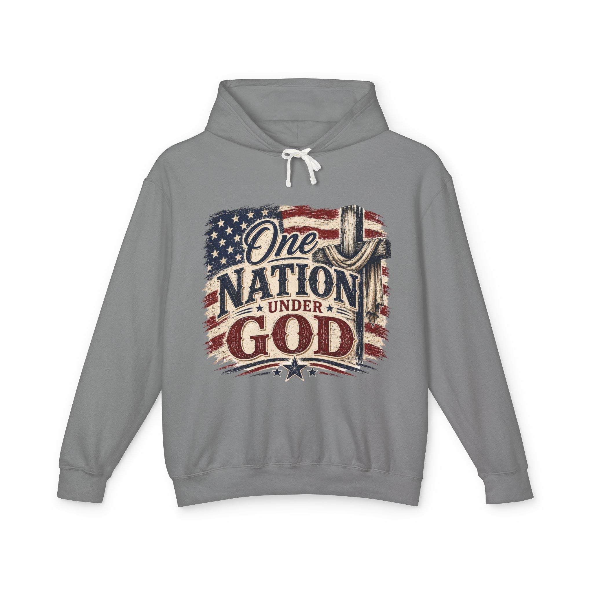 One Nation Under God Hoodie — Patriotic American Flag Cross Sweatshirt