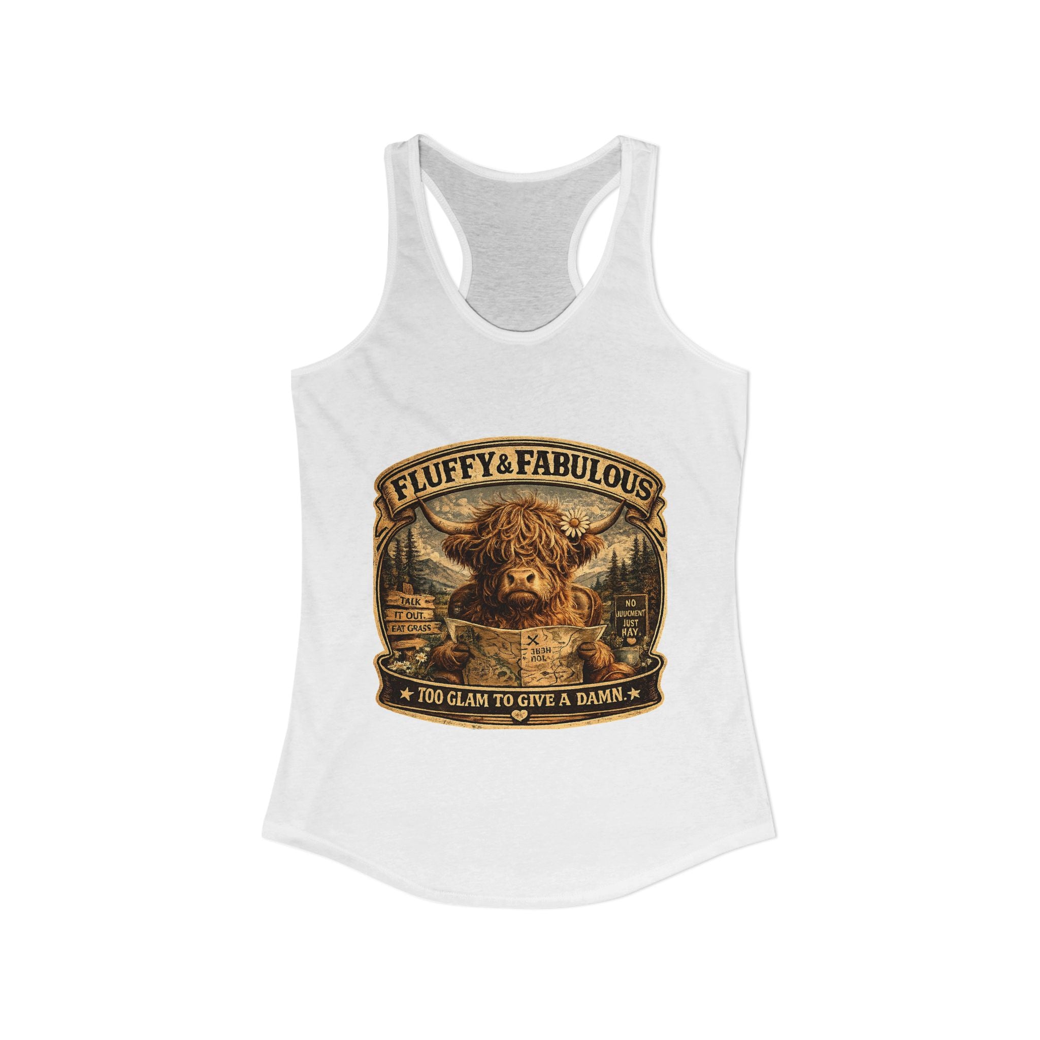 Fluffy & Fabulous Highland Cow Women's Ideal Racerback Tank