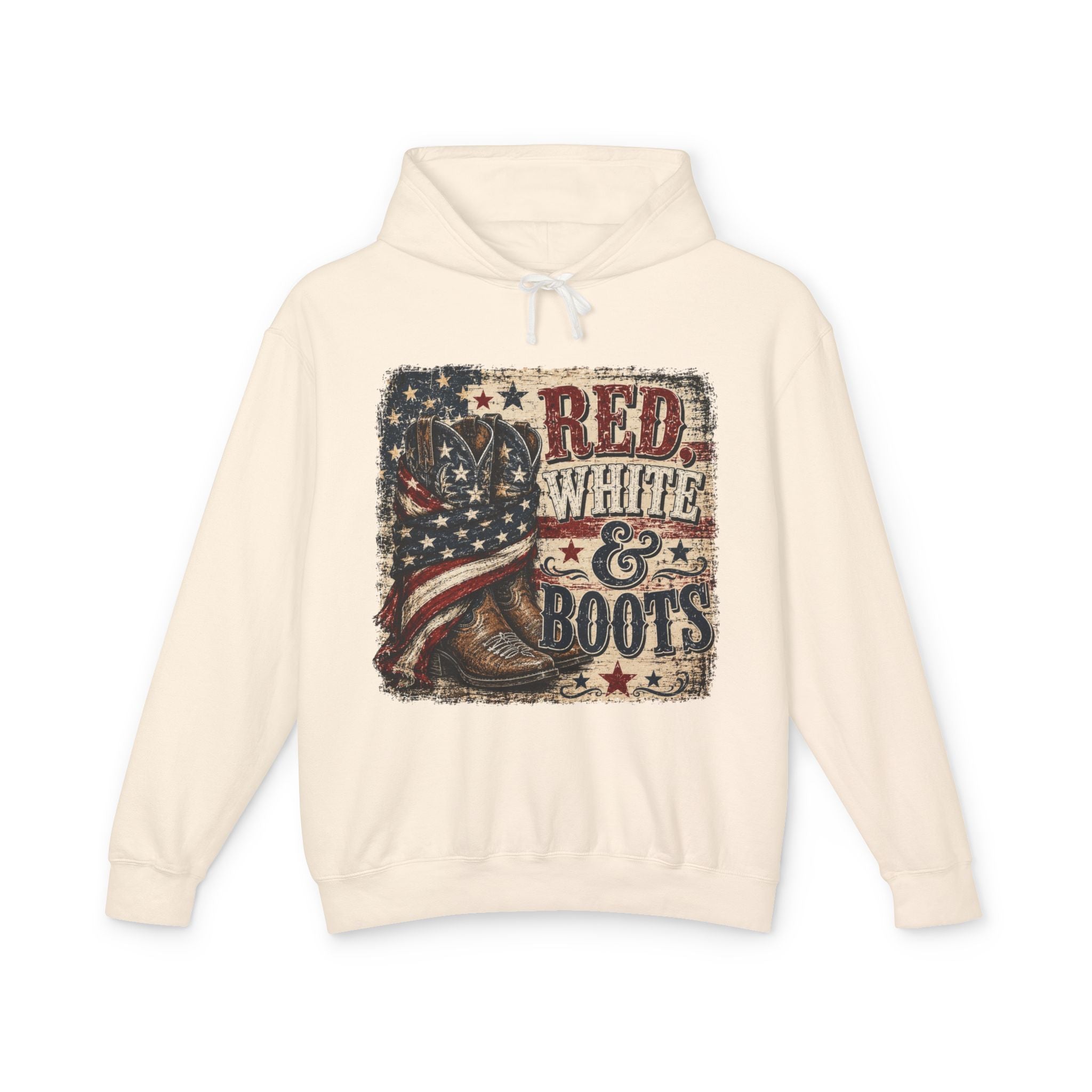 Patriotic "Red White & Boots" Women's Hoodie — American Flag Cowboy Boot Graphic Hoodie