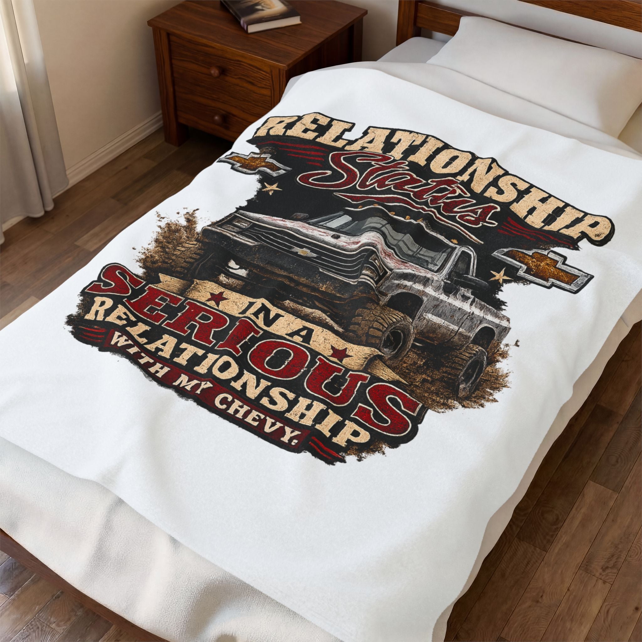 "Relationship Status: In a Serious Relationship with My Chevy" Truck Lover Throw — Velveteen Plush Blanket
