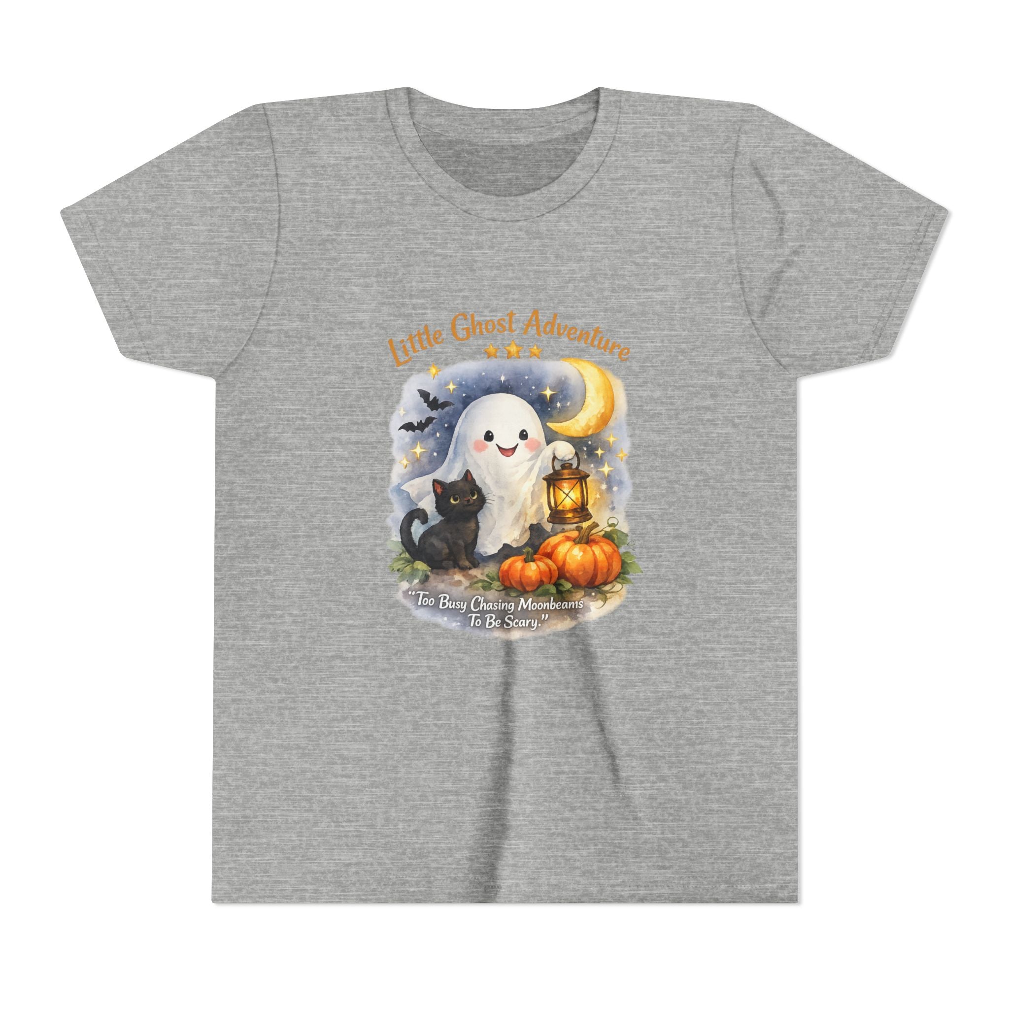 "Little Ghost Adventure" Halloween Kids Shirt with Cute Pumpkin & Black Cat Design - Youth Tee