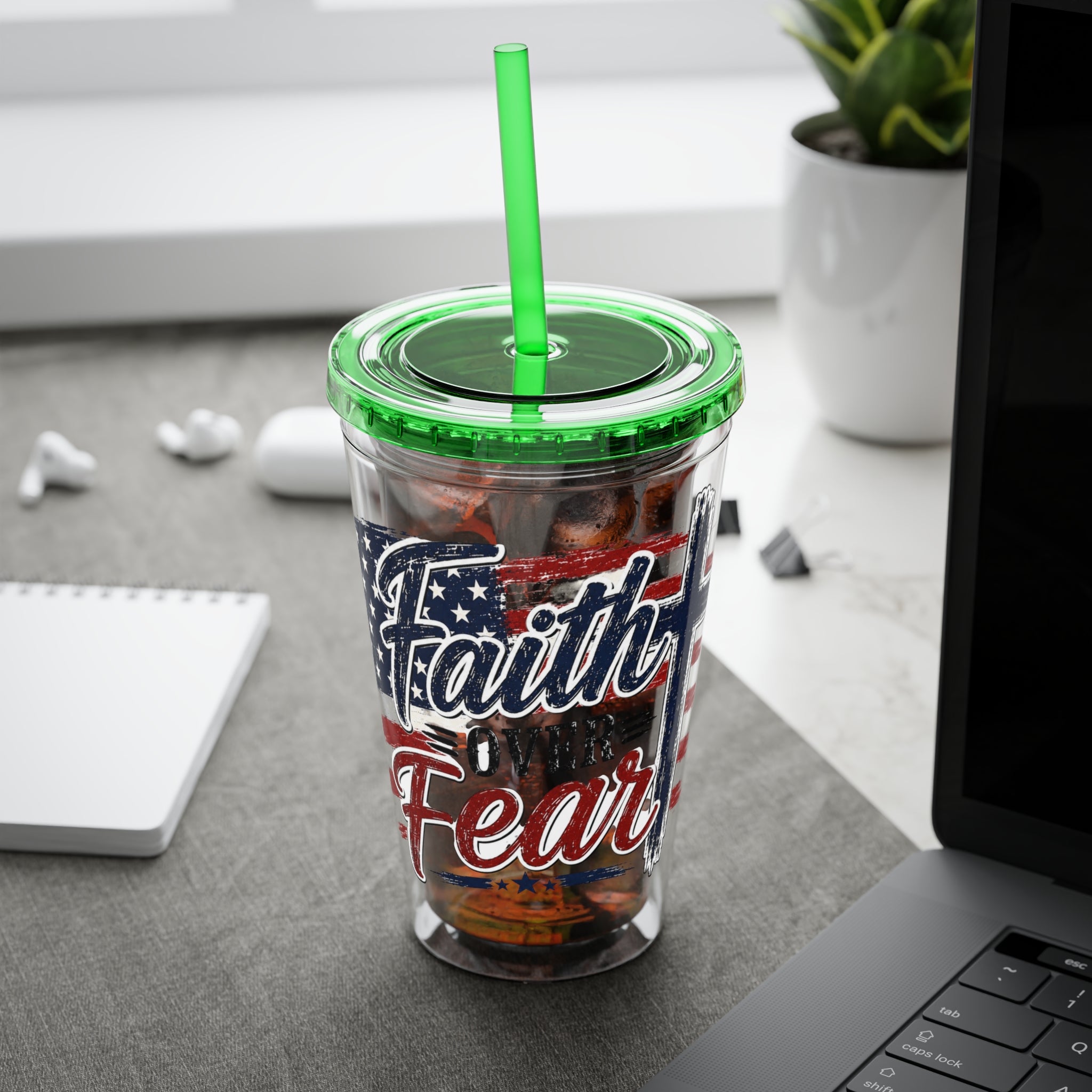 Faith Over Fear Sunsplash Tumbler with Straw, 16oz