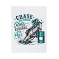 "Chase the Dream: Ride with Courage, Live Free" (Teal) Barrel Racing Horse Throw — Velveteen Plush Blanket