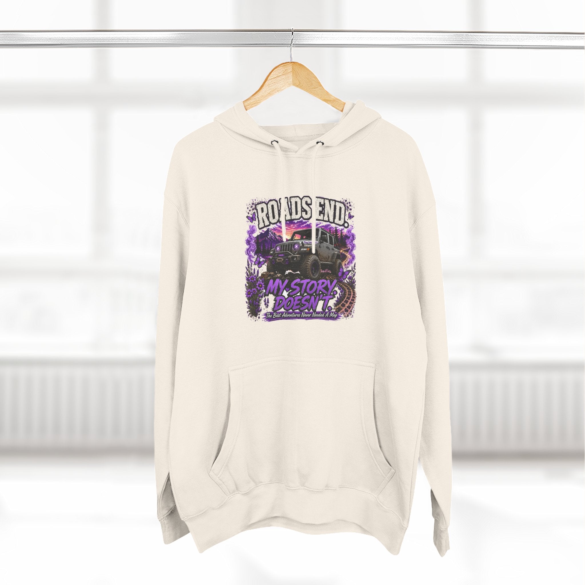 Roads End Jeep (Purple) Three-Panel Fleece Hoodie