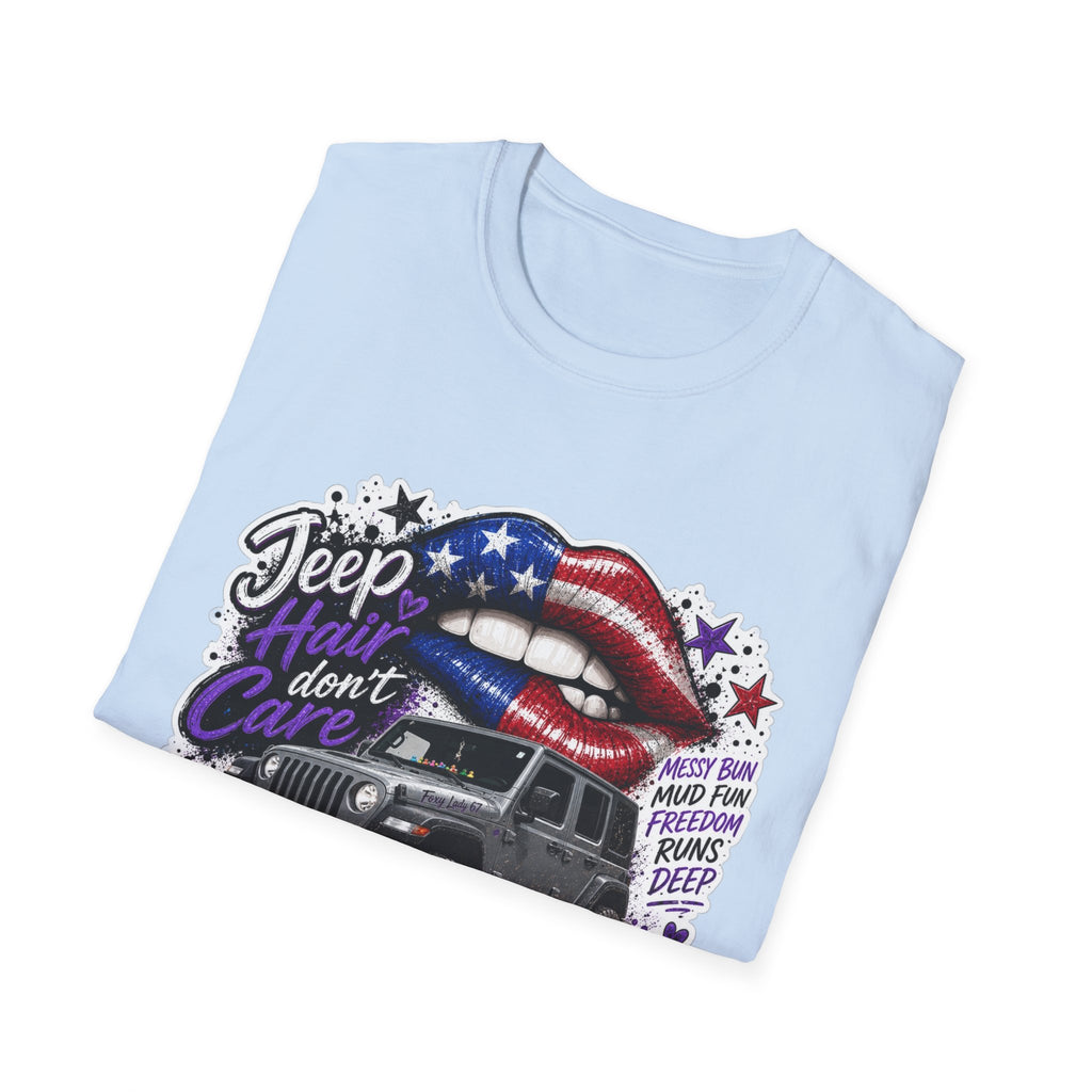 Jeep Hair Don't Care T-Shirt — American Flag Lips Off-Road Truck Tee