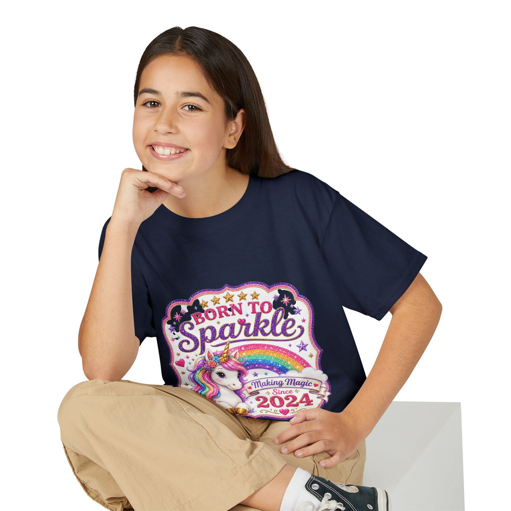 "Born to Sparkle" Unicorn Rainbow 2024 Youth Tee Kids — T-Shirt