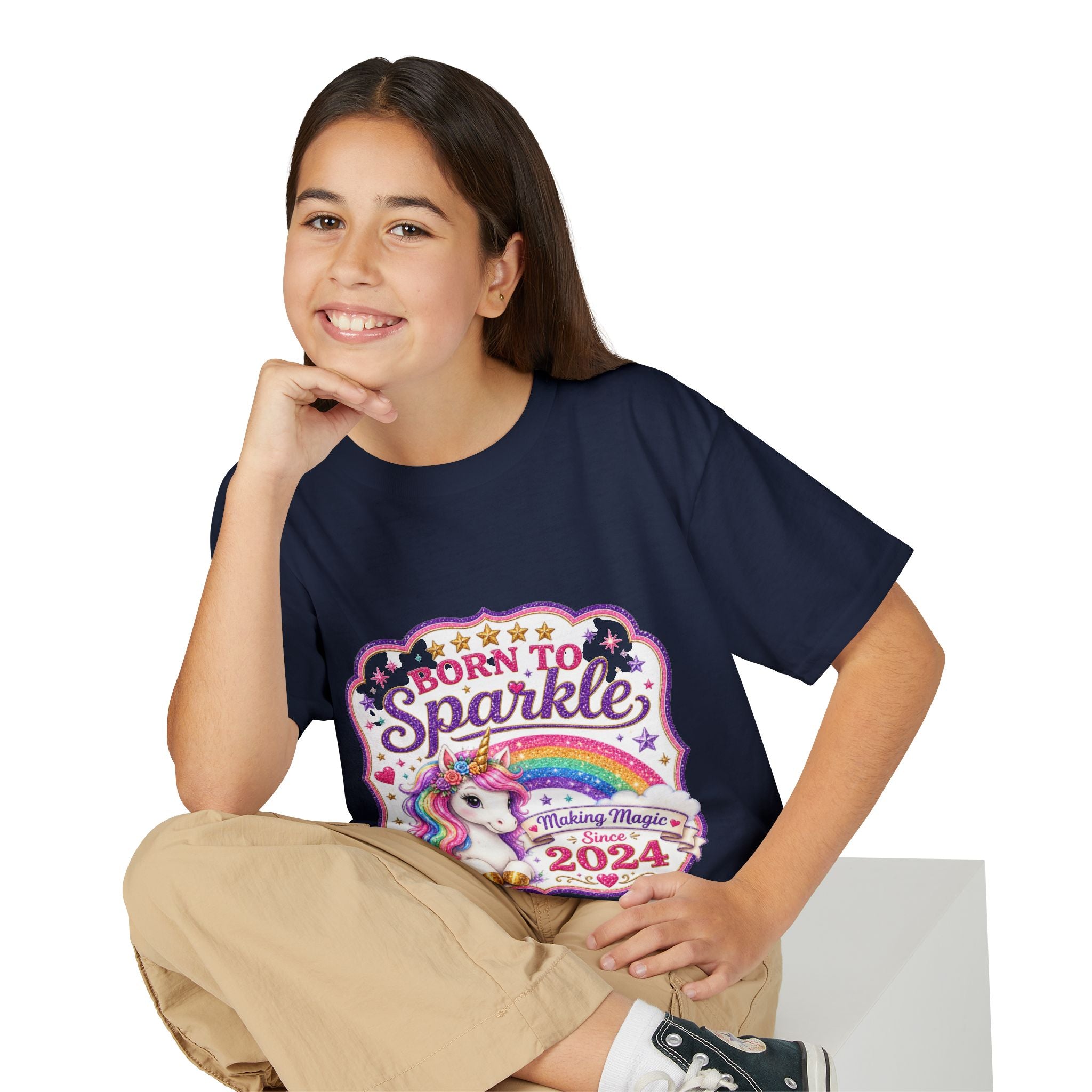 "Born to Sparkle" Unicorn Rainbow 2024 Youth Tee Kids — T-Shirt