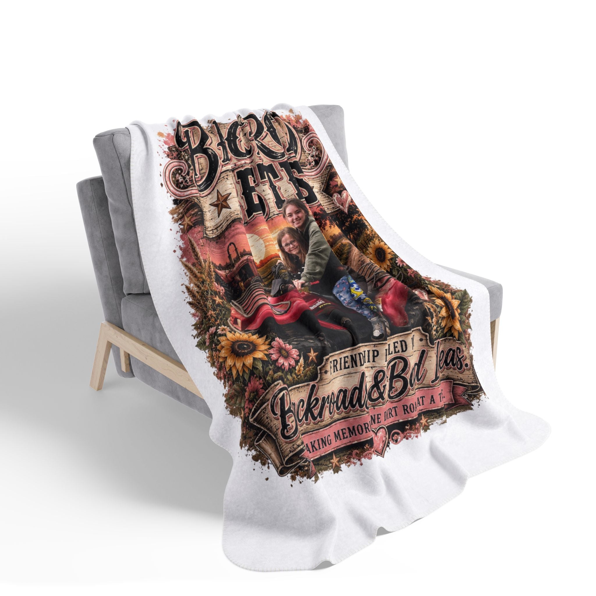 Backroad Besties Fleece Sherpa Blanket — Friendship Fueled by Backroads & Bad Ideas, Cozy Gift for Friends