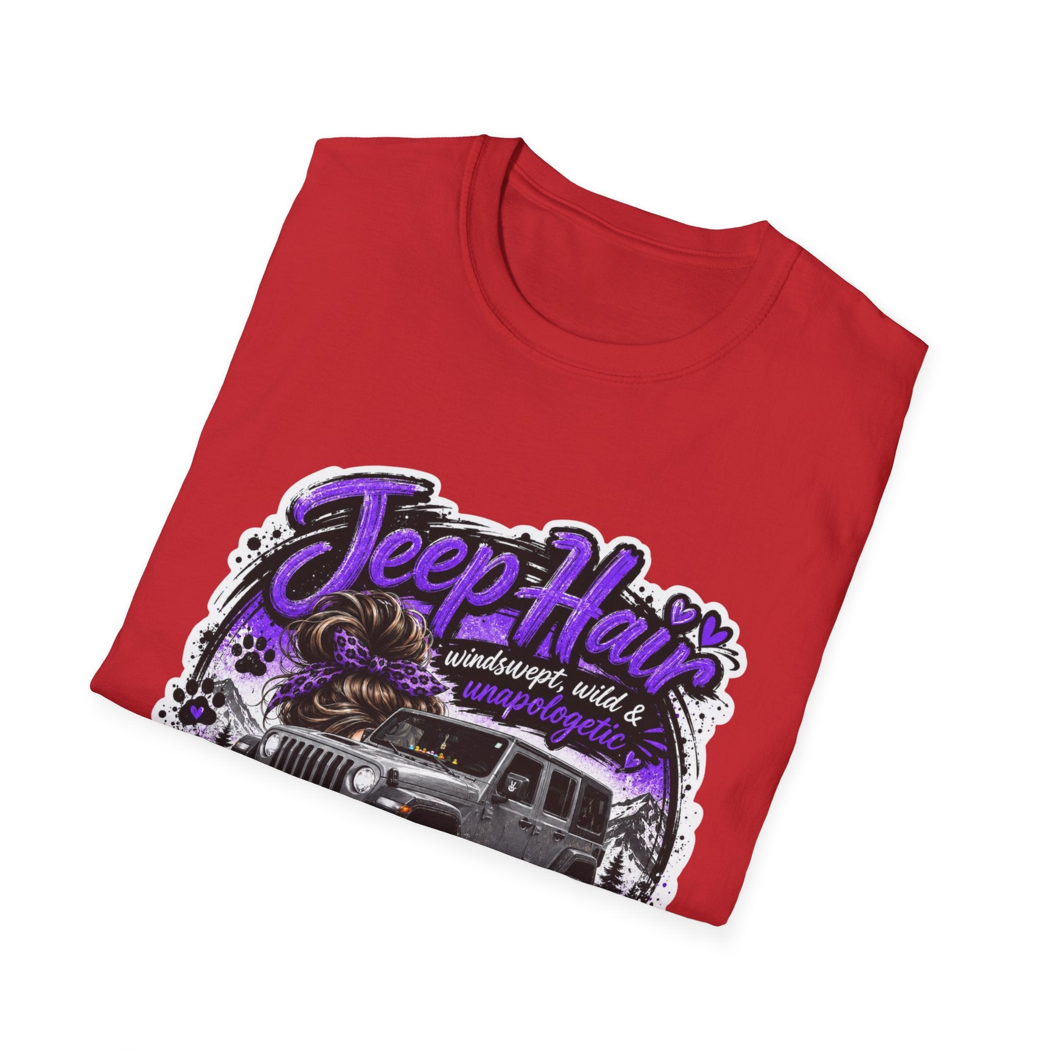 Jeep Hair Don't Care (Purple) Unisex Softstyle T-Shirt