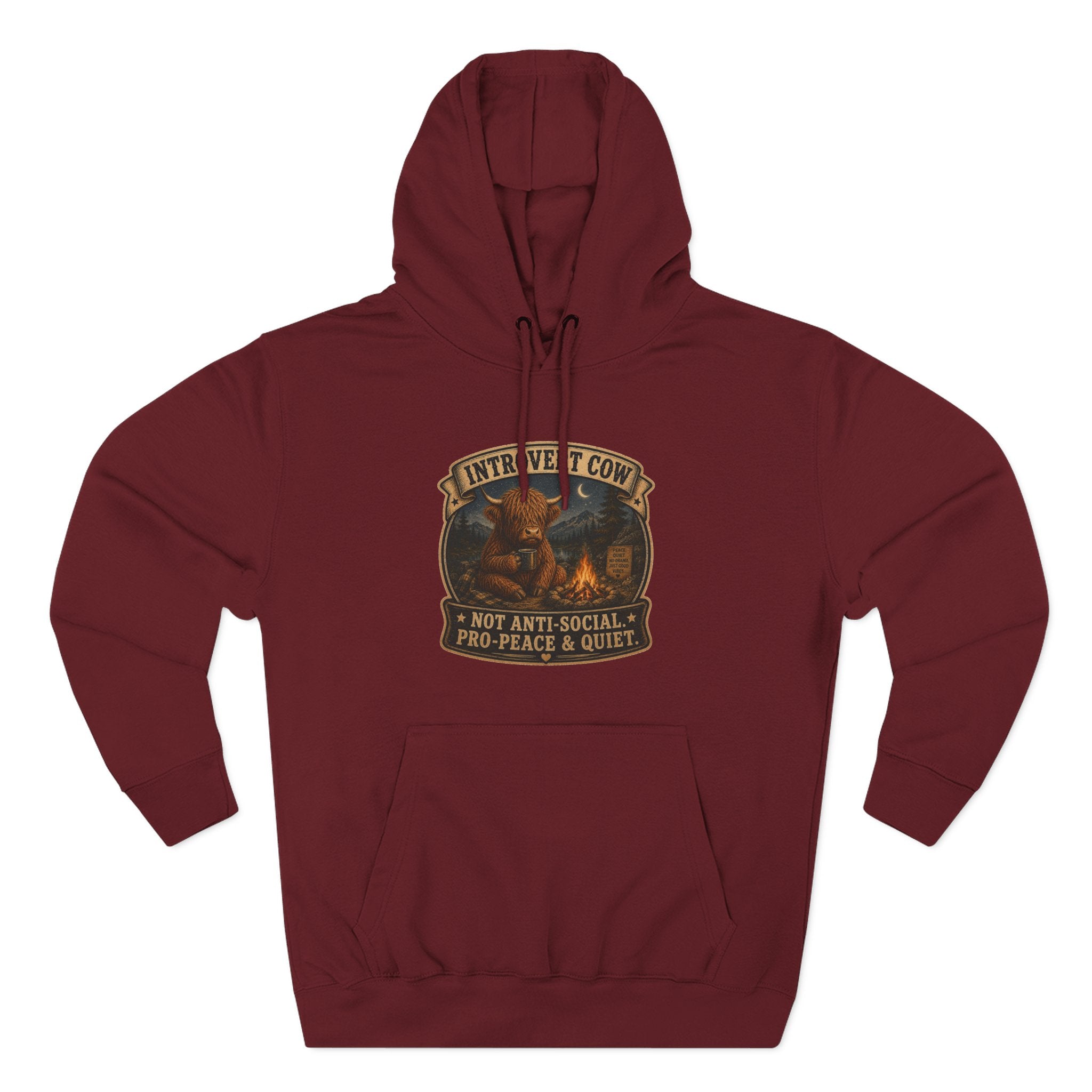Introvert Highland Cow Three-Panel Fleece Hoodie