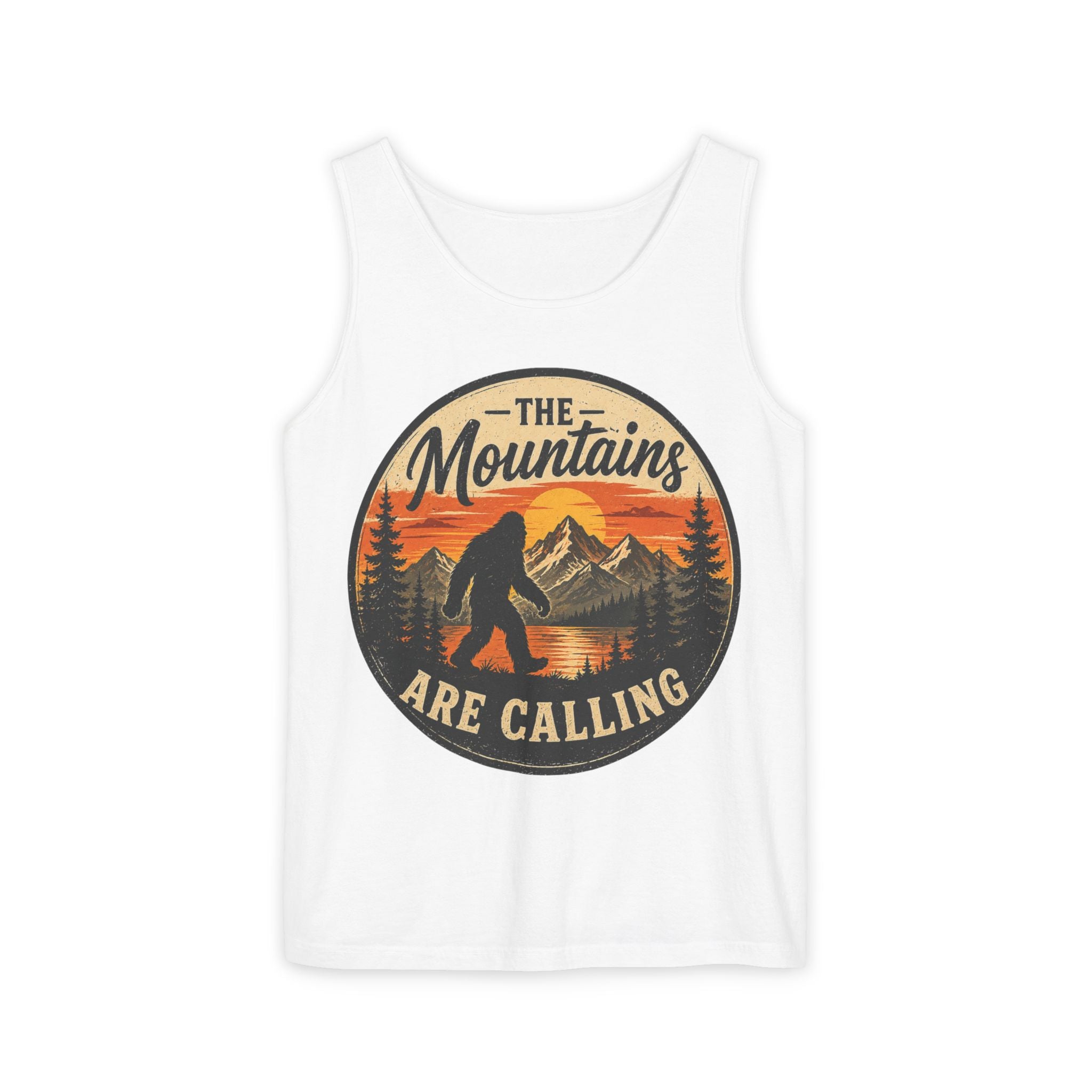 The Mountains Are Calling Tank Top — Vintage Bigfoot Hiking Graphic Tank