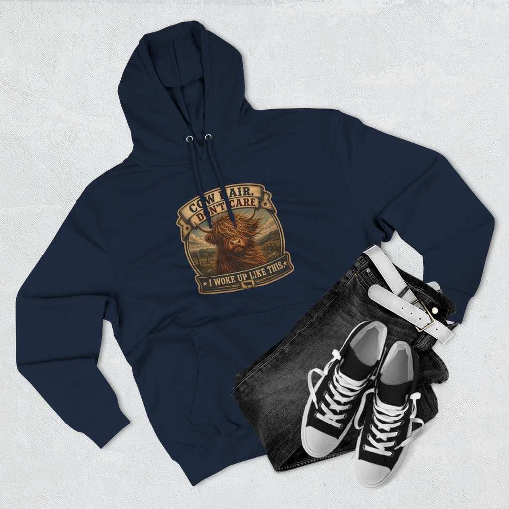 Cow Hair Don't Care Highland Cow - Three-Panel Fleece Hoodie