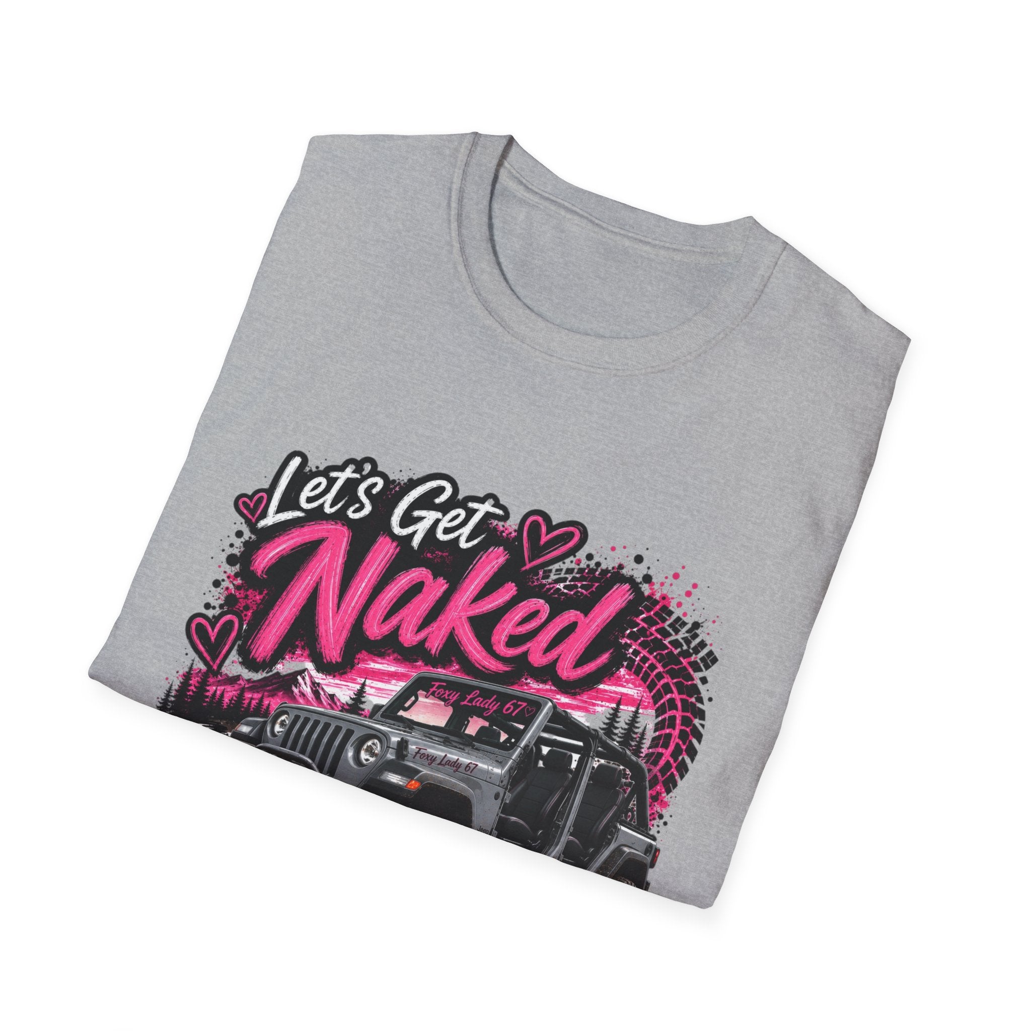 Jeep 'Let's Get Naked' Graphic T-Shirt — (Pink) Funny Off-Roading Top
