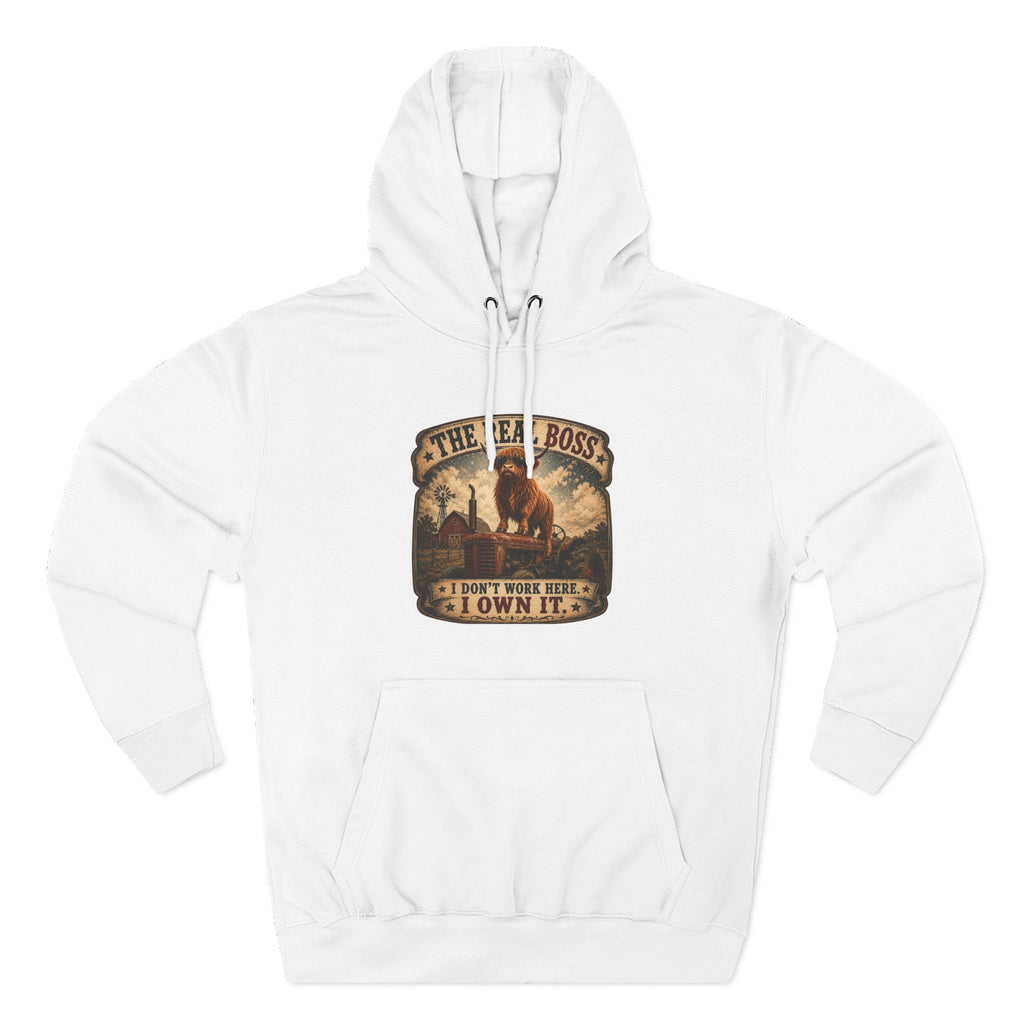 The Real Boss Highland Cow Three-Panel Fleece Hoodie