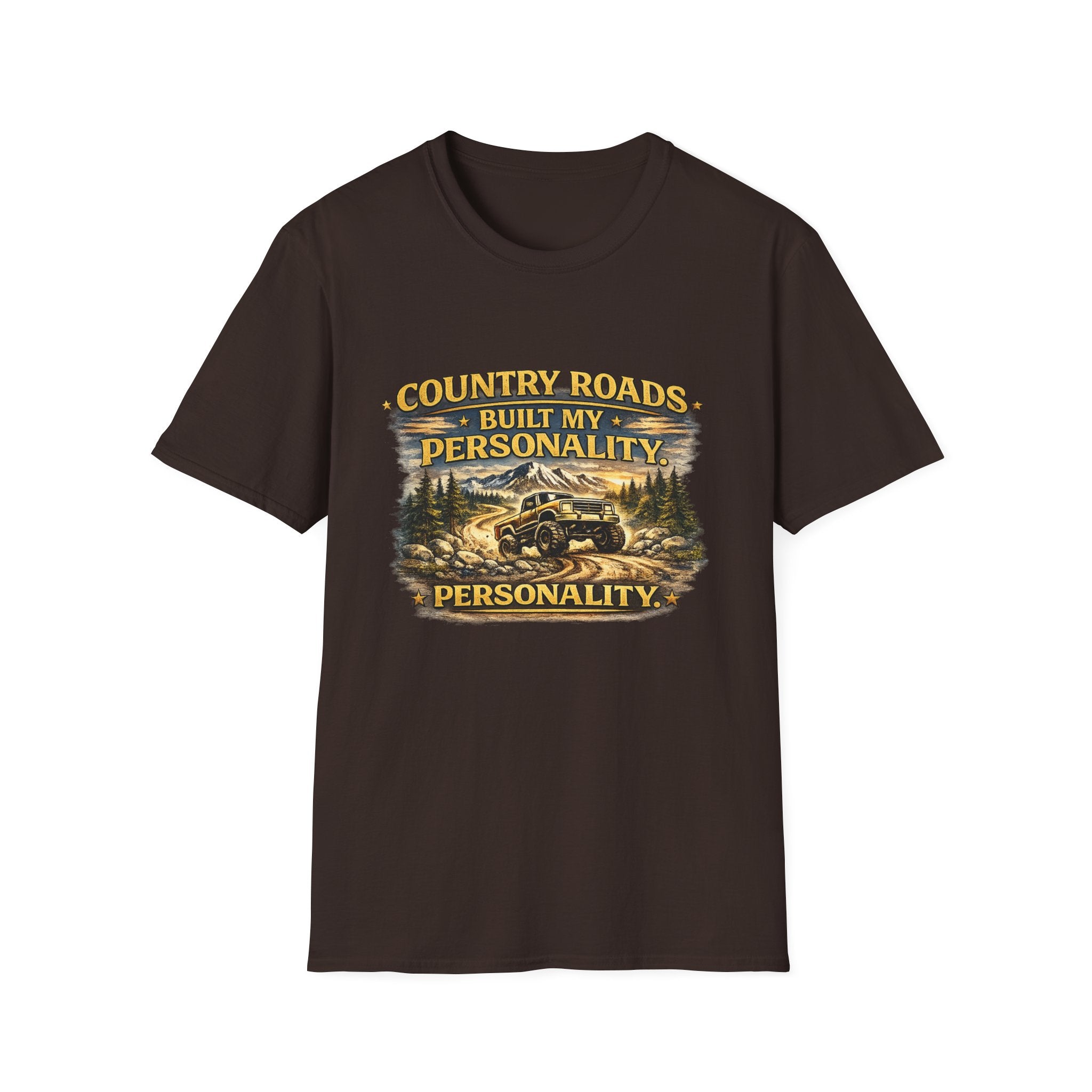 "Country Roads Built My Personality" Vintage Mountain Truck Tee — T-Shirt