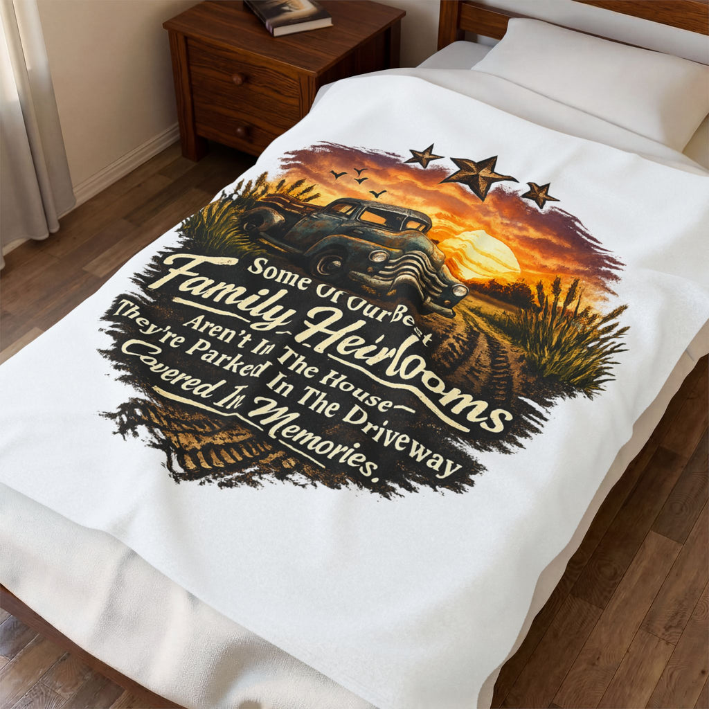 Family Heirlooms Truck Velveteen Plush Blanket — 'Some Of Our Best Family Heirlooms Aren’t In The House…They’re Parked In The [...]