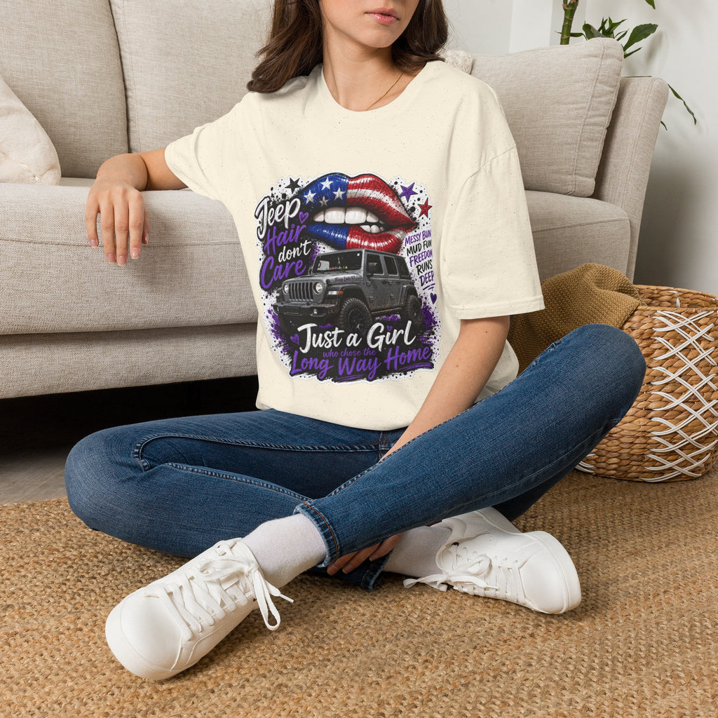 Jeep Hair Don't Care T-Shirt — American Flag Lips Off-Road Truck Tee