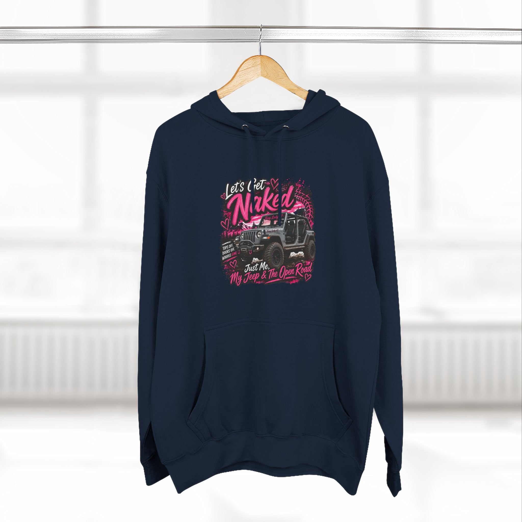 Jeep 'Let's Get Naked' Graphic Hoodie — (Pink) Off-Road Adventure Pullover