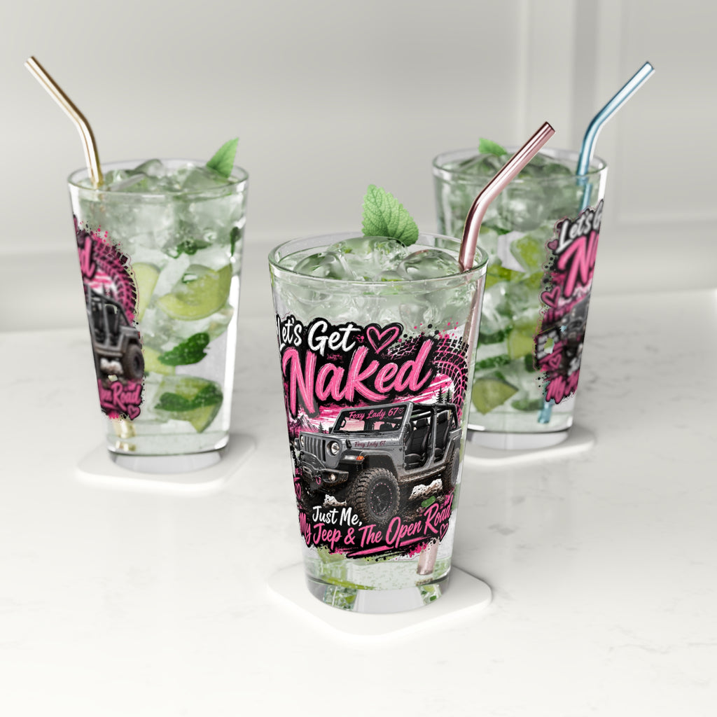 "Let's Get Naked" Jeep & Open Roof 16oz Beer Glass - Pint Glass