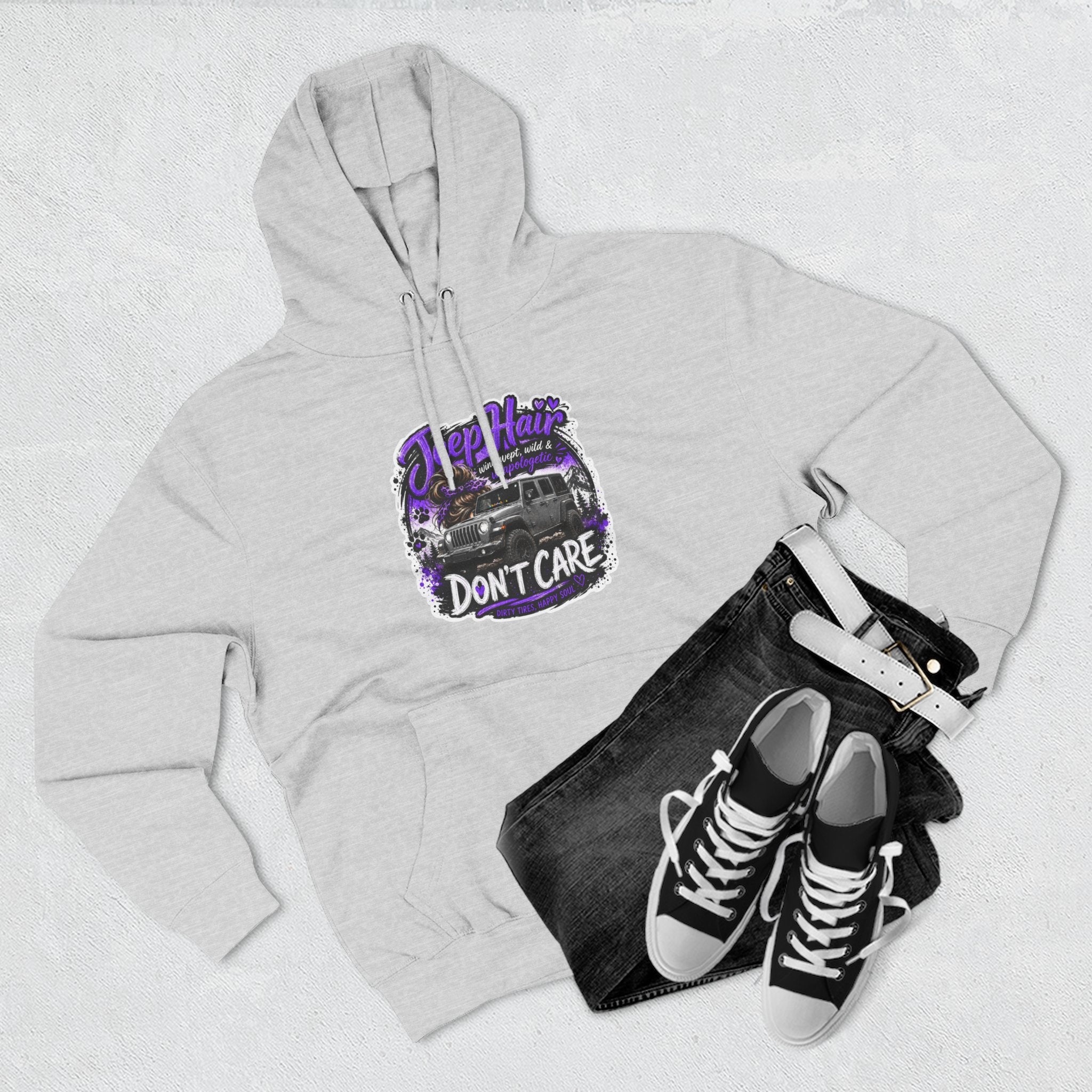 Jeep Hair Don't Care (Purple) Three-Panel Fleece Hoodie