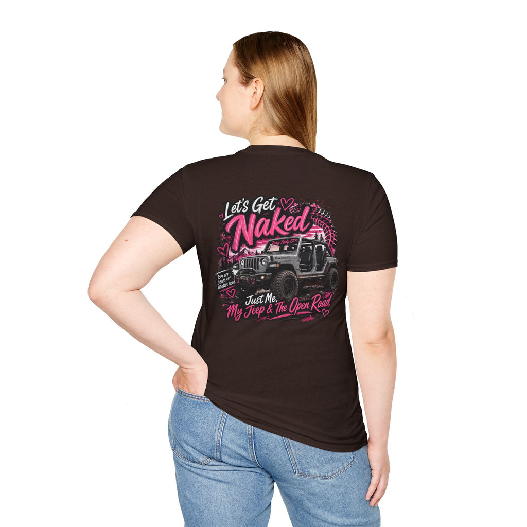 Lets Get Naked Jeep (design on front and back) Softstyle T-Shirt
