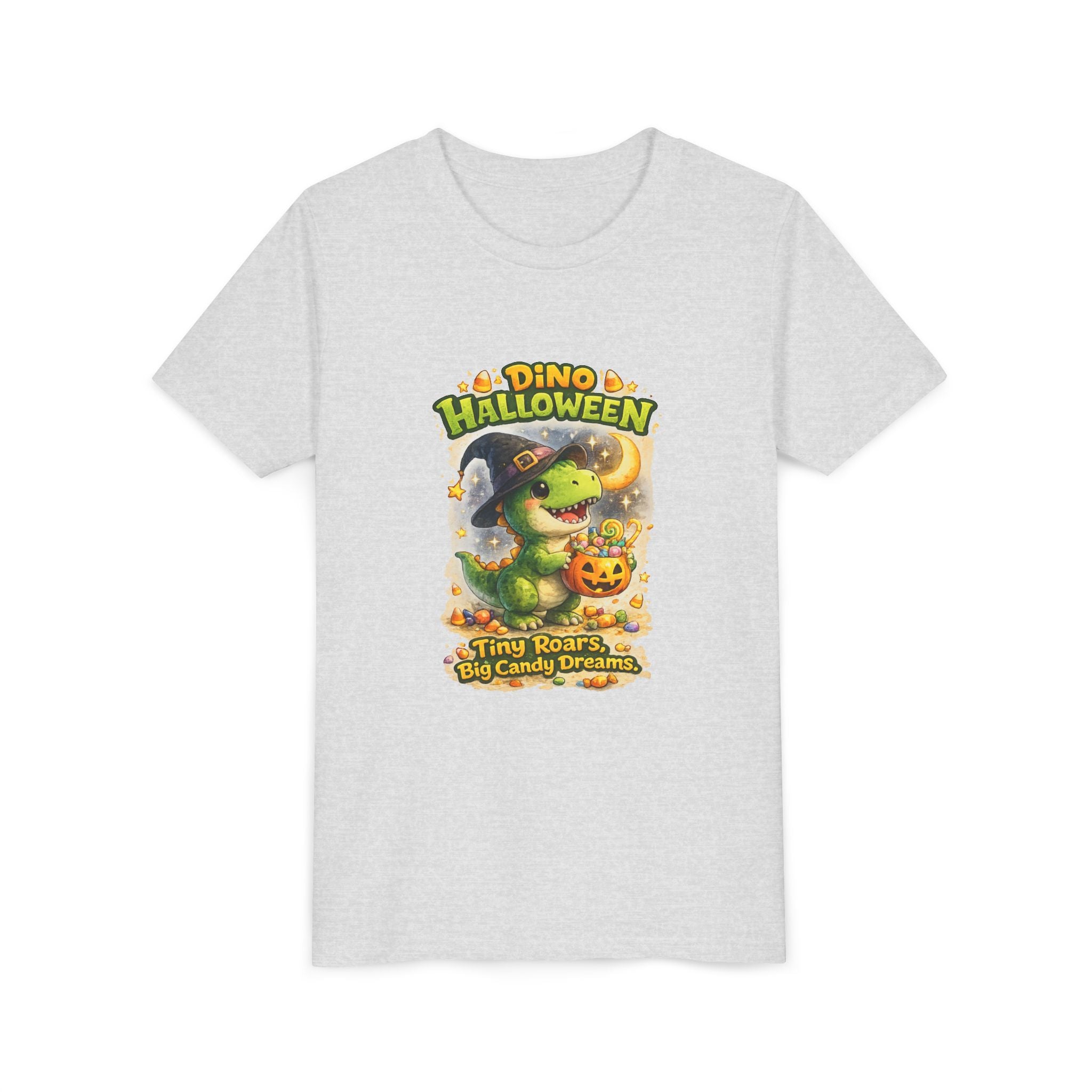 Dino Halloween "Tiny Roars, Big Candy Dreams" Cute Trick-or-Treat T-Shirt - Youth Tee