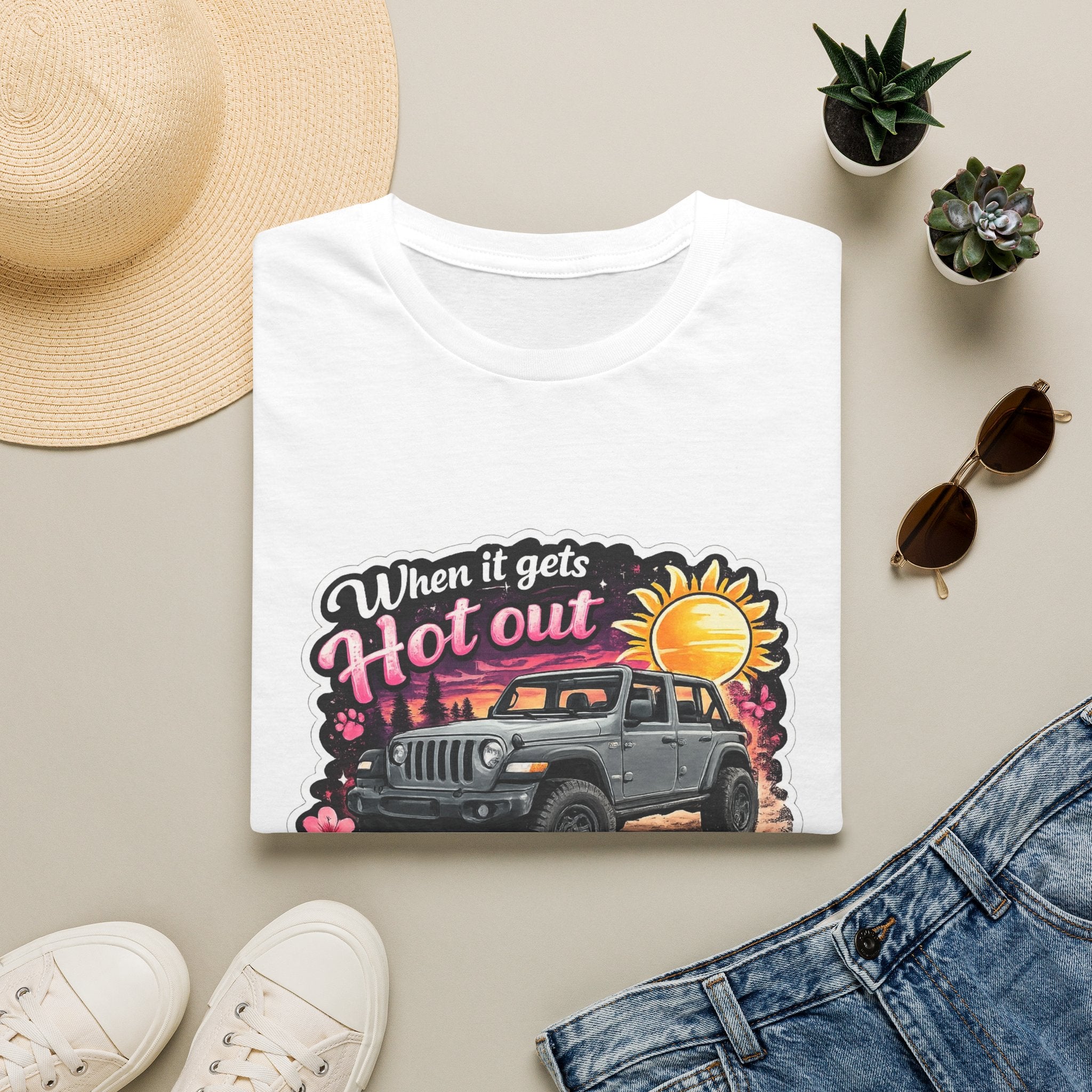 When It Gets Hot Out Jeep (Pink) Unisex Softstyle T-Shirt