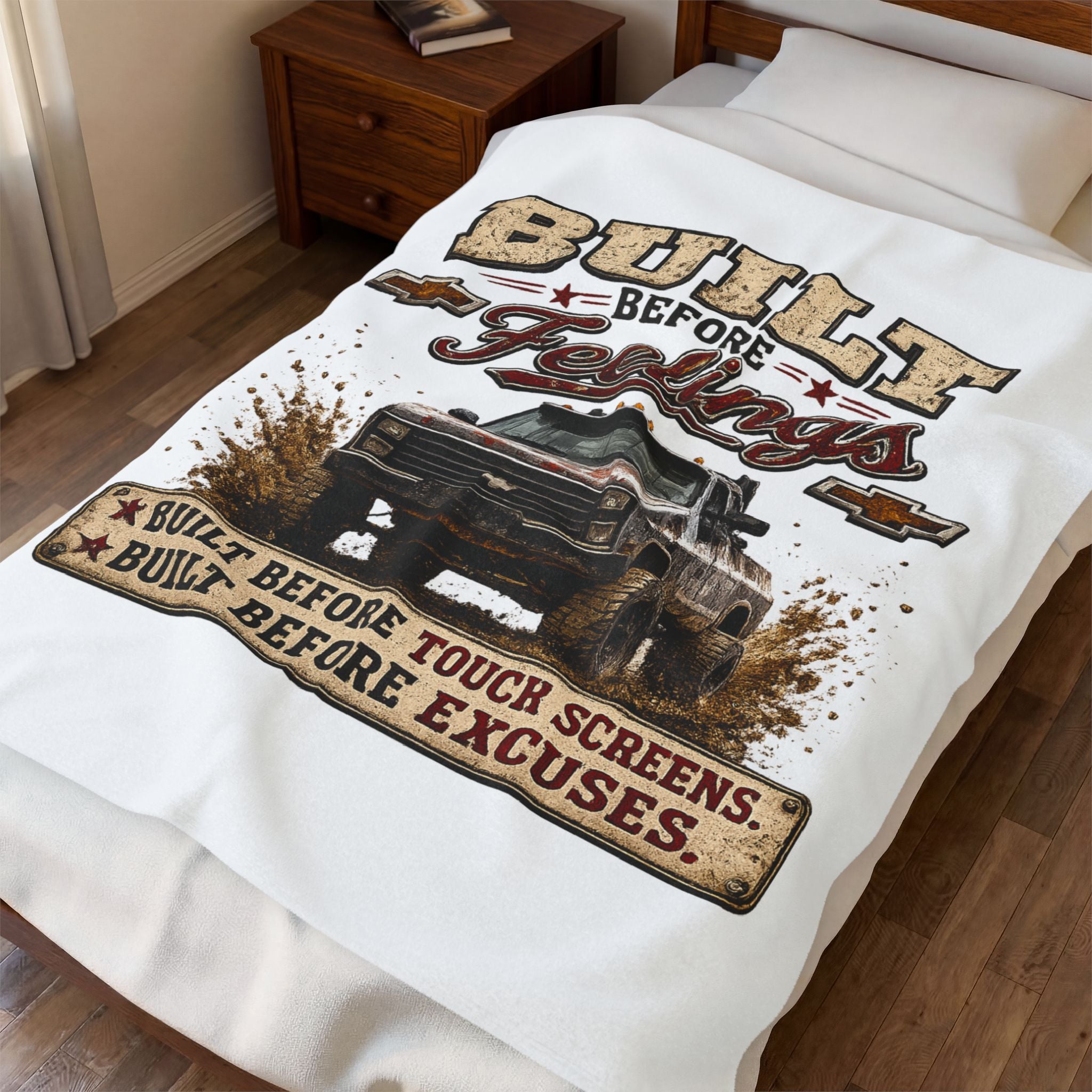 "Built Before Feelings" Vintage Truck Throw for Truck Lovers & Mechanics - Velveteen Plush Blanket