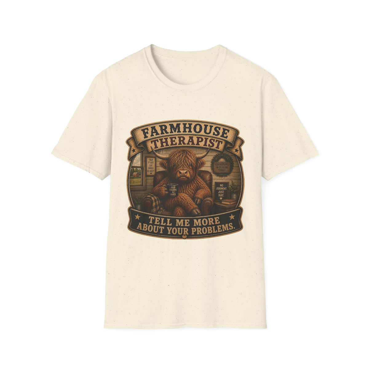 Farmhouse Therapist Highland Cow Unisex Softstyle T-Shirt