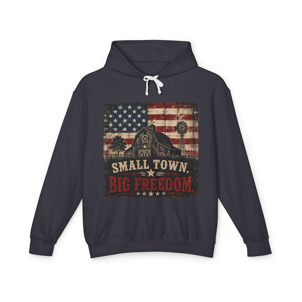 Small Town Big Freedom Hoodie — American Flag Vintage Patriot Sweatshirt
