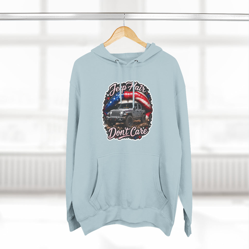 "Jeep Hair Don't Care" Graphic Fleece Pullover - Patriotic Jeep Hoodie