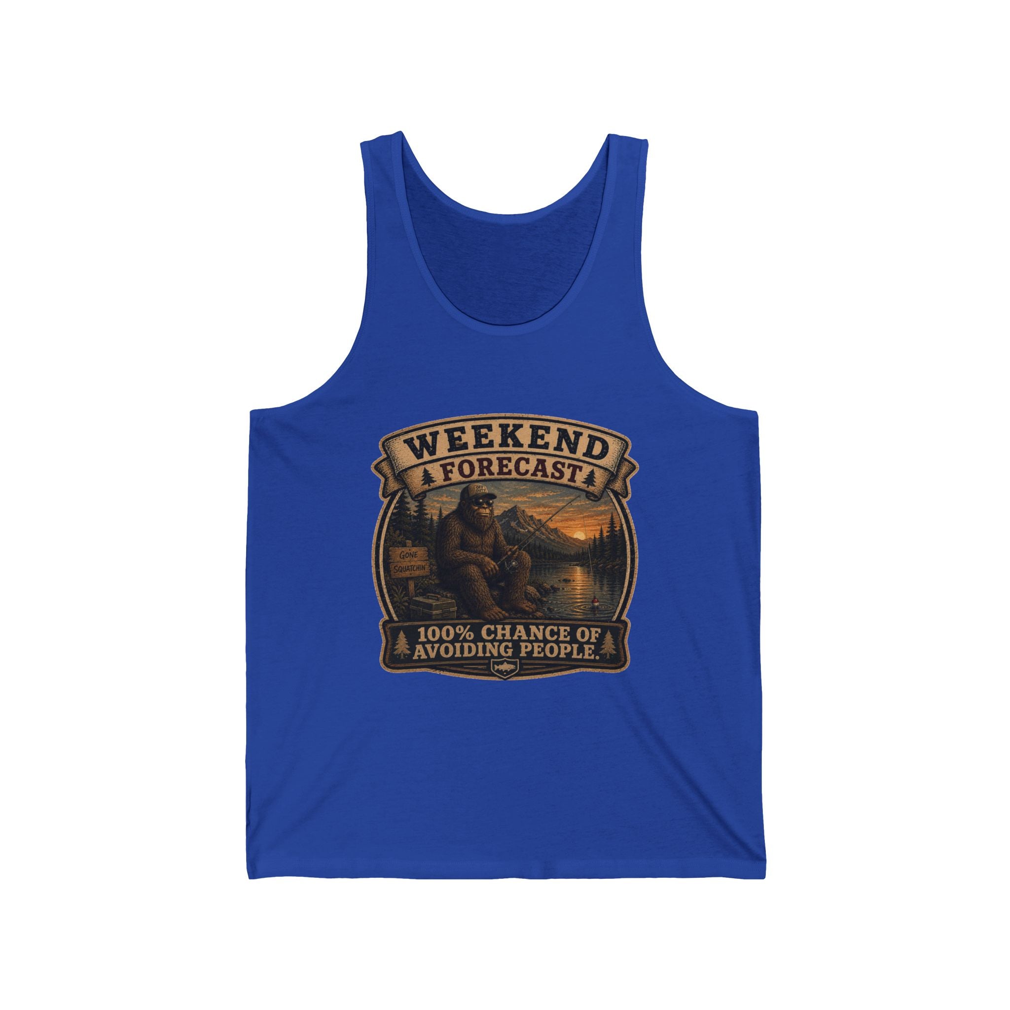 "Weekend Forecast: 100% Chance of Avoiding People" Retro Camping Graphic - Tank Top