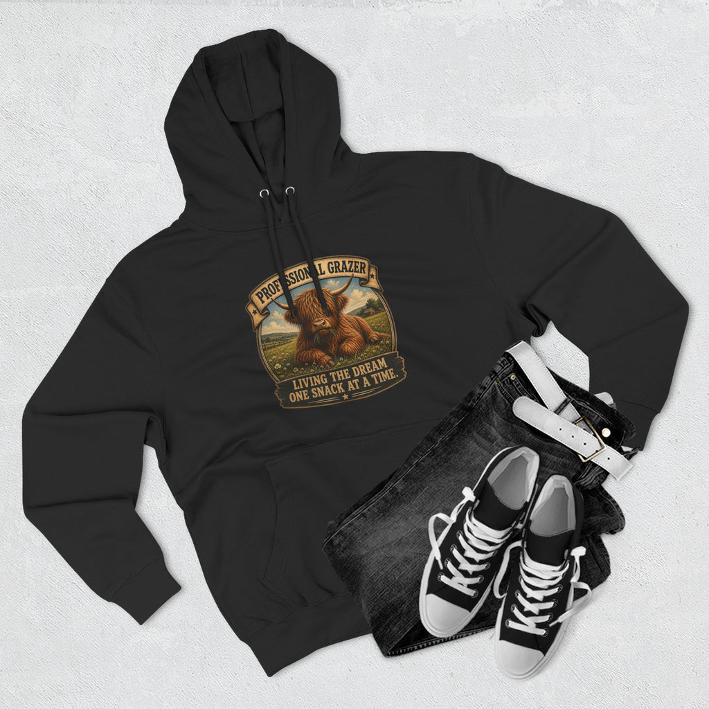 Before and After Coffee Highland Cow Three-Panel Fleece Hoodie