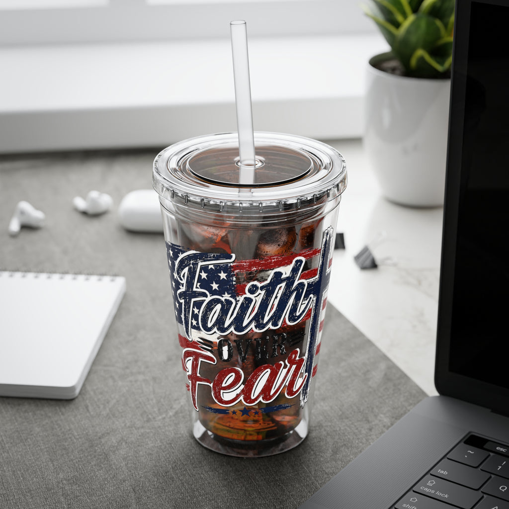 Faith Over Fear Sunsplash Tumbler with Straw, 16oz