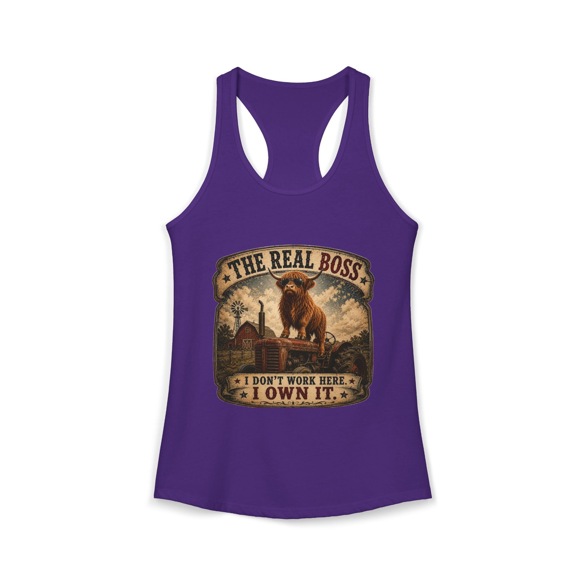 The Real Boss Highland Cow Women's Ideal Racerback Tank