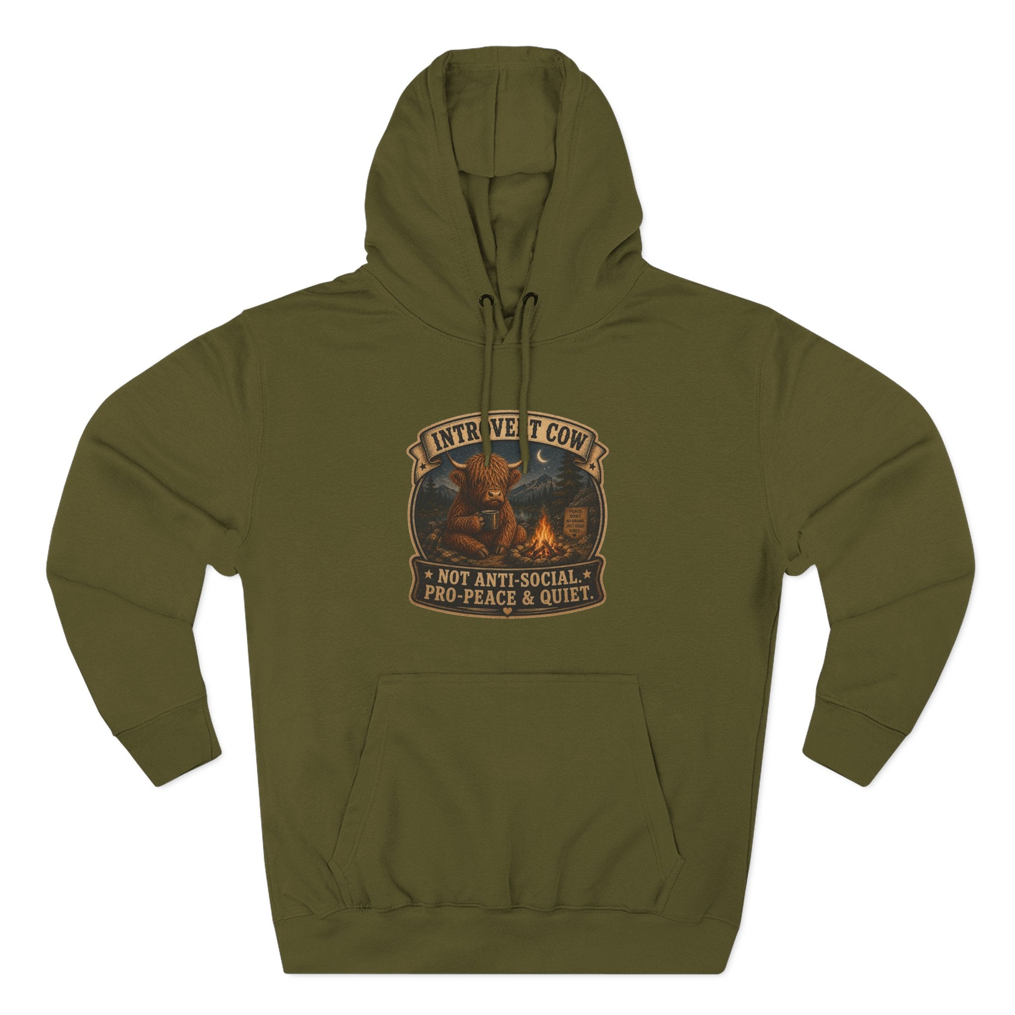 Introvert Highland Cow Three-Panel Fleece Hoodie