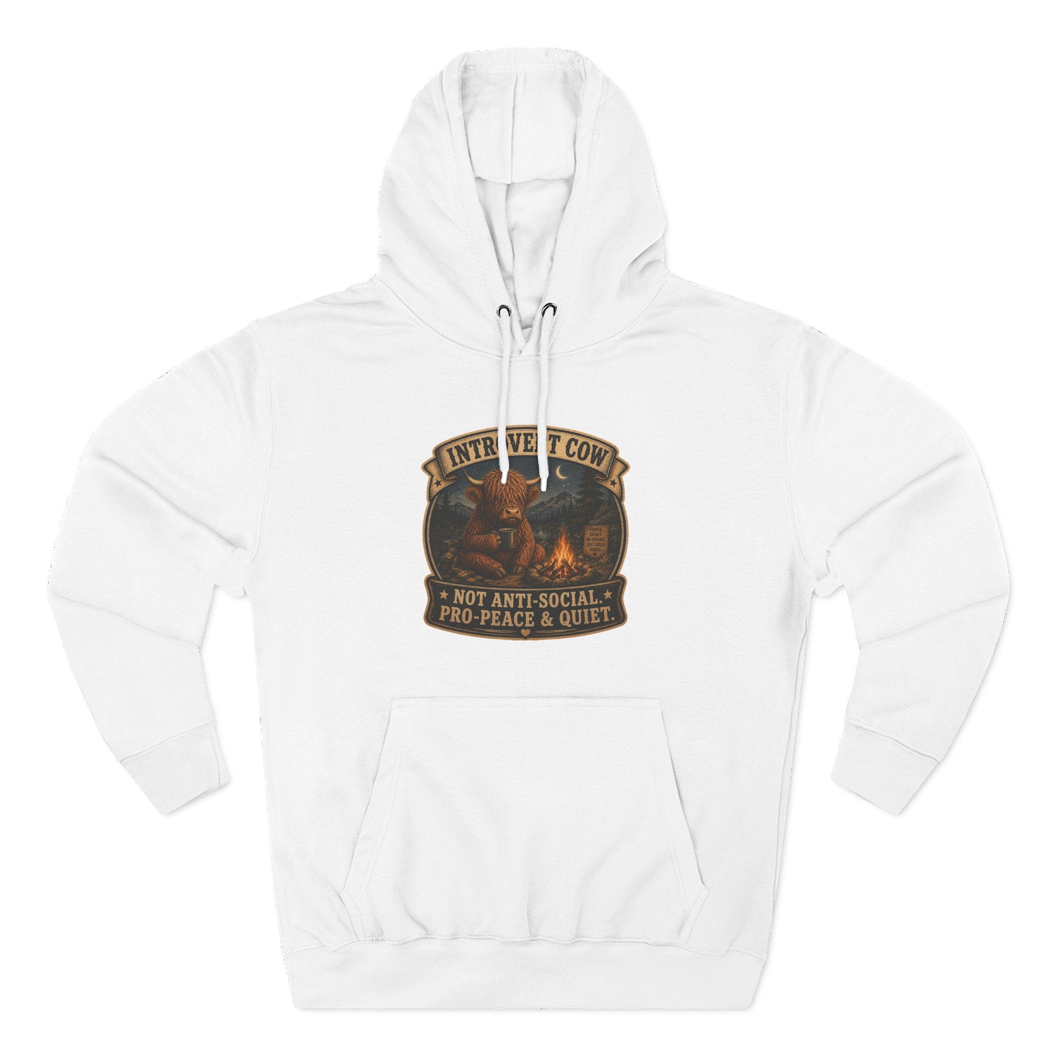 Introvert Highland Cow Three-Panel Fleece Hoodie