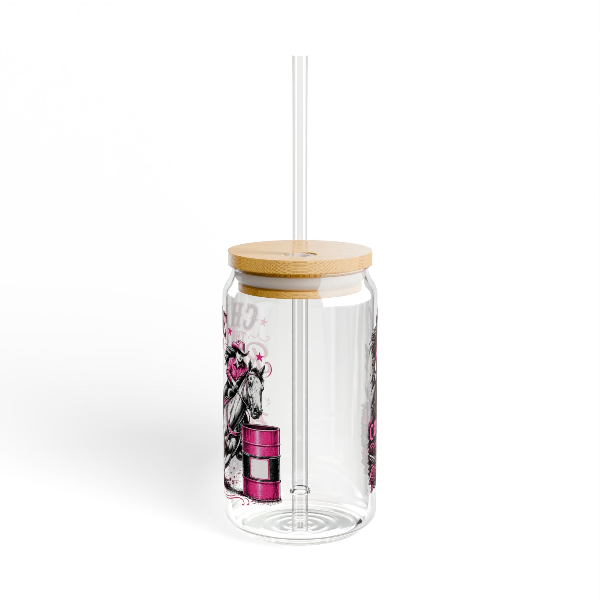 "Chase the Dream" Horse Racing Design, 16oz Glass Jar with Straw - Sipper Glass