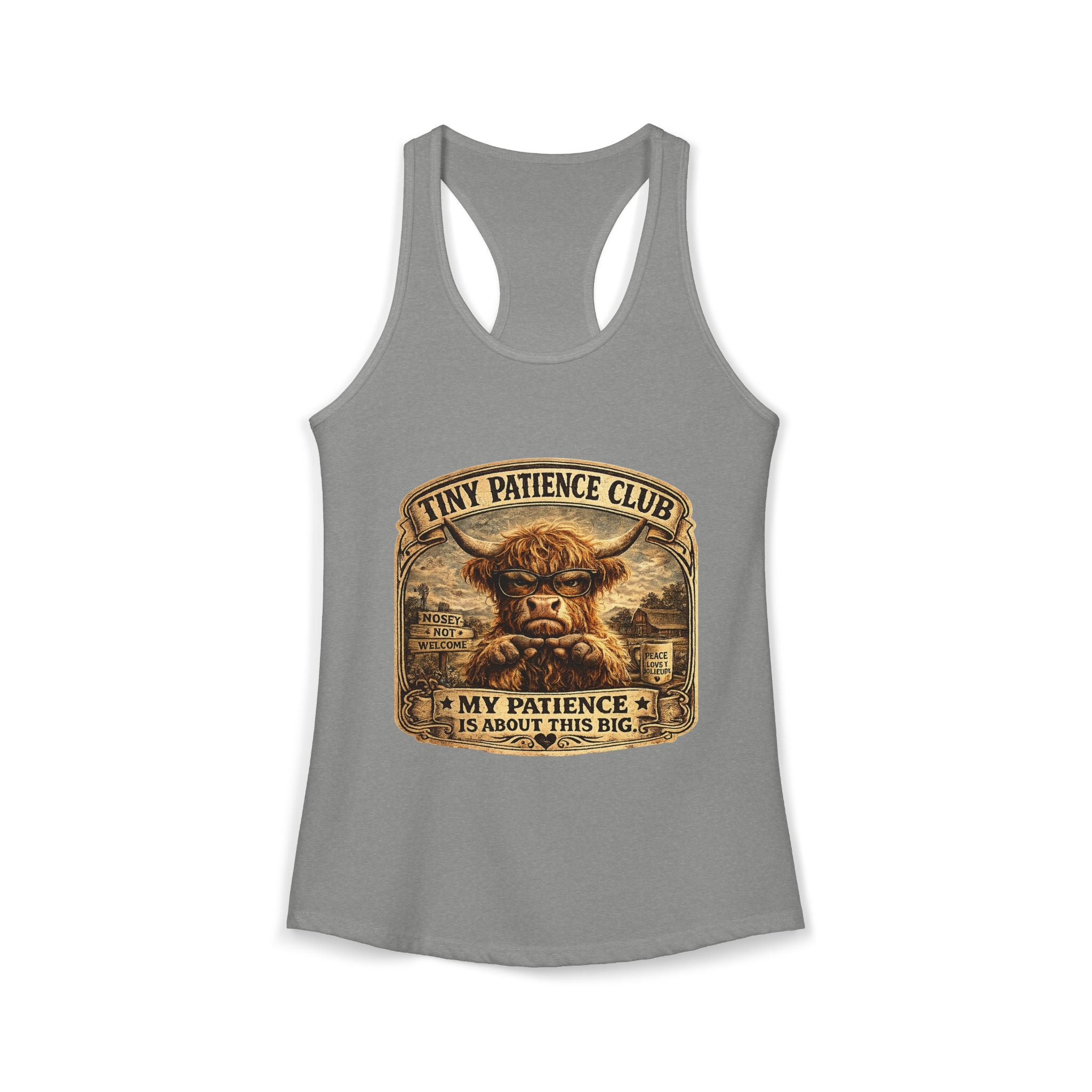 Tiny Patience Highland Cow Women's Ideal Racerback Tank