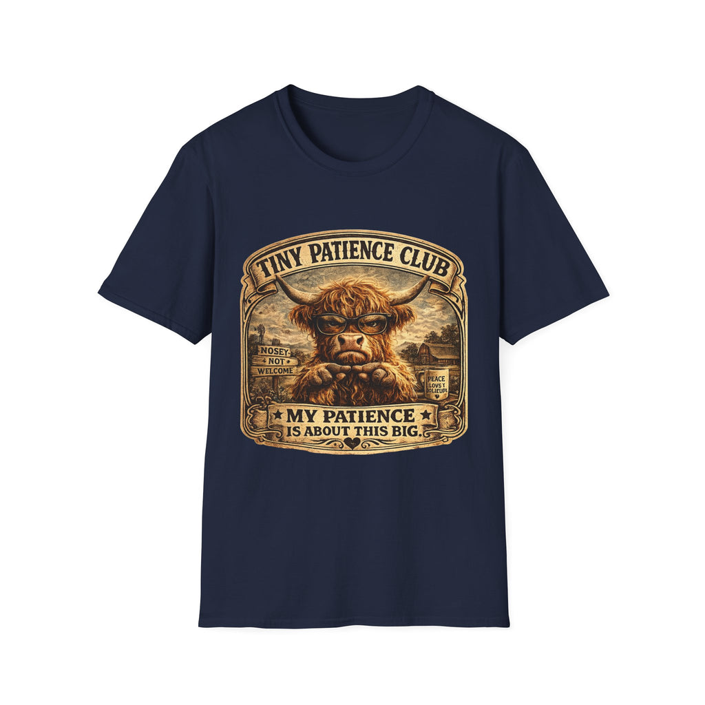 Tiny Patience Club Highland Cow Unisex Softstyle T-Shirt