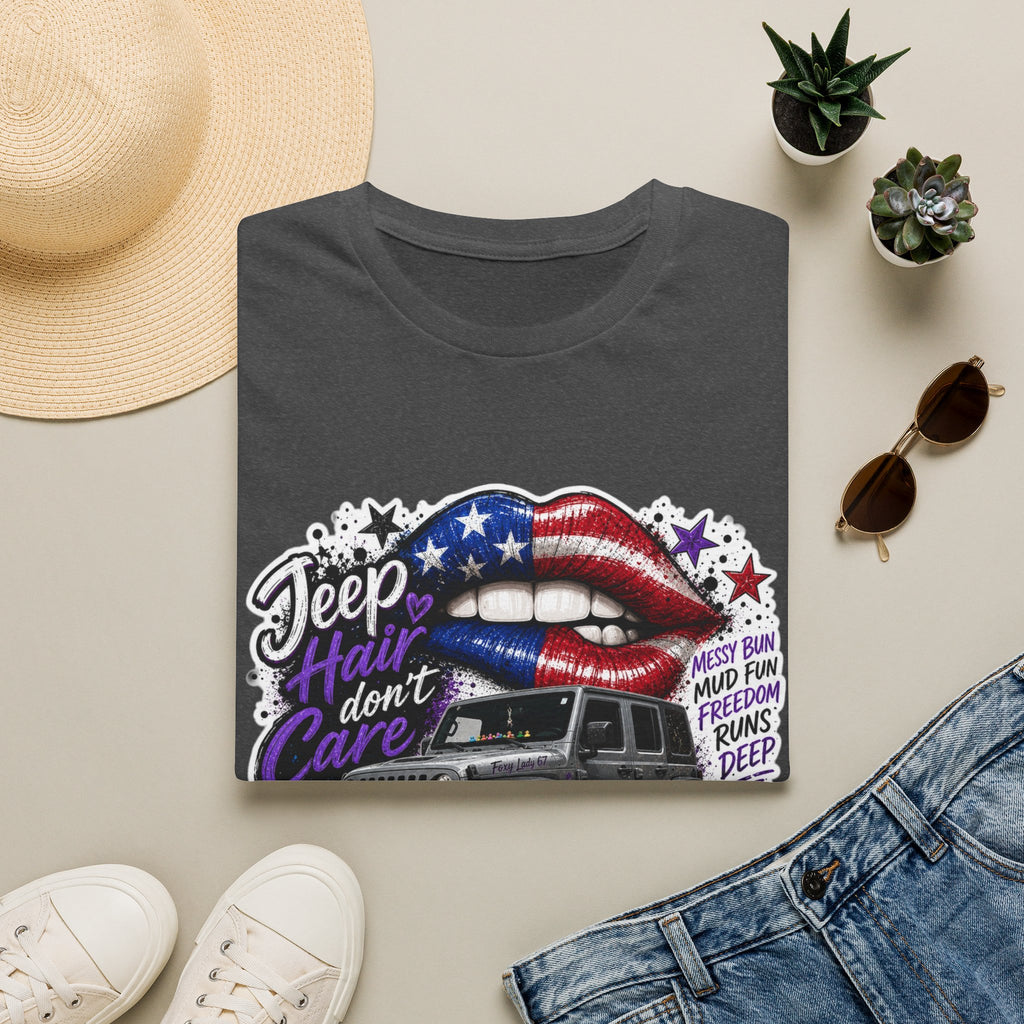 Jeep Hair Don't Care T-Shirt — American Flag Lips Off-Road Truck Tee