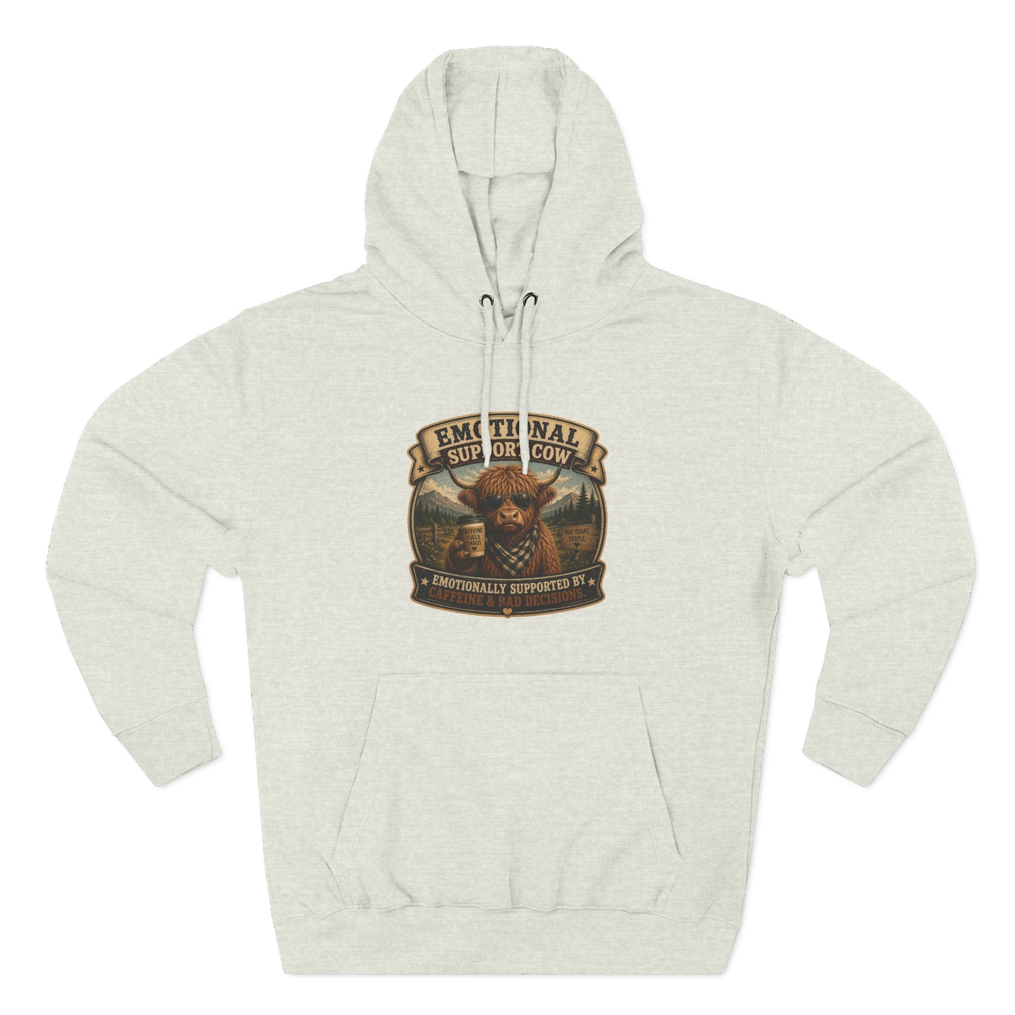Emotional Support Cow Highland Cow - Three-Panel Fleece Hoodie